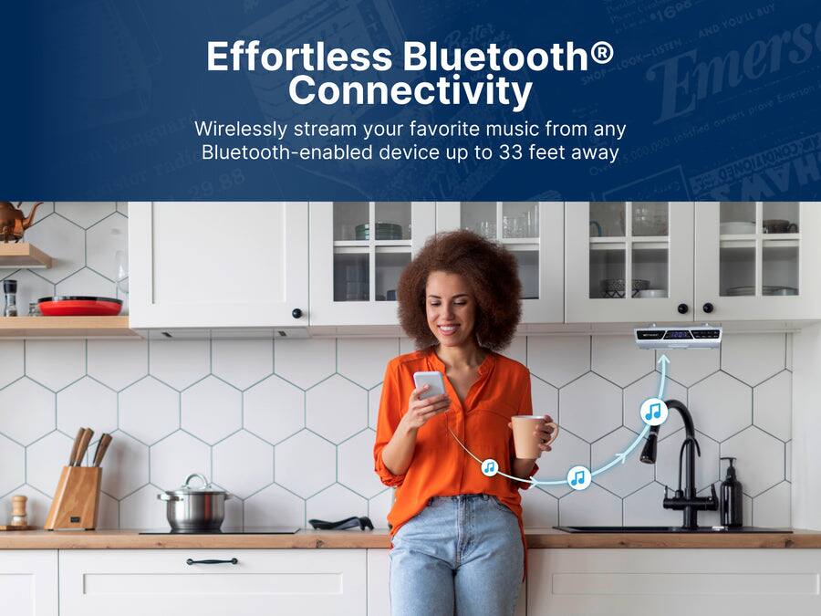 Effortless Bluetooth® Connectivity

Wirelessly stream your favorite music from any Bluetooth-enabled device up to 33 feet away