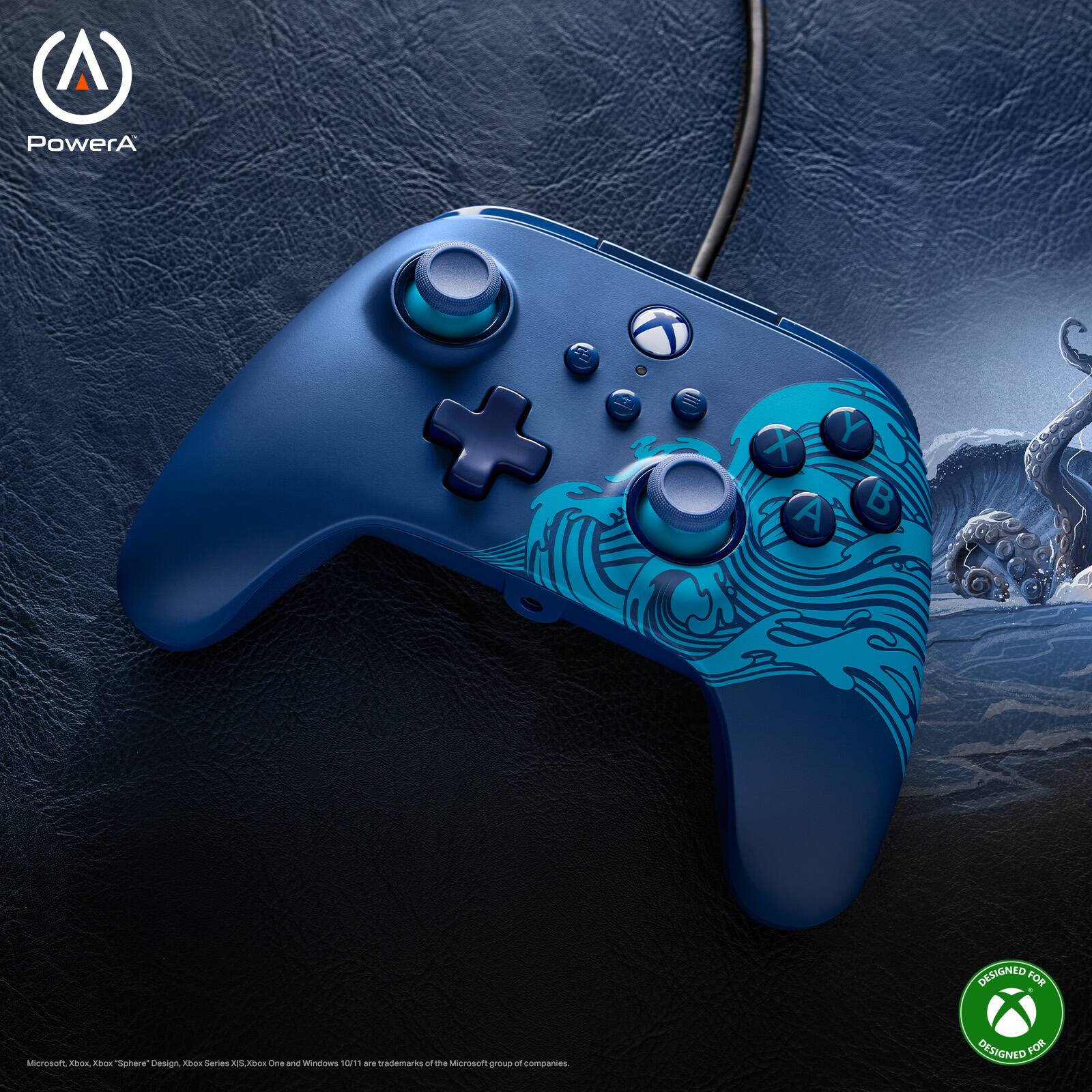 A PowerA Controller & 32X Y A B DESIGNED FOR Microsoft Xbox "Sphere" Design, Xbox Series X, Xbox One and Windows 10/11 are trademarks of the Microsoft group of companies.