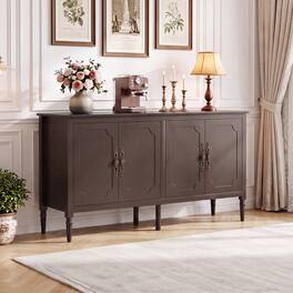 Costway - 58" Vintage Buffet Cabinet with 4 Doors & 2 Shelves, Storage, Pine Wood Legs - Brown