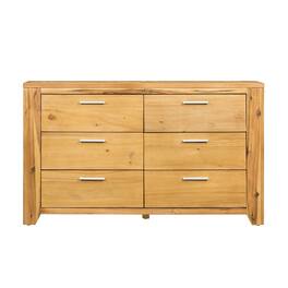 TinyHomie - 53x17x31.5in 6-Drawer Dresser - Natural Wood and Brown