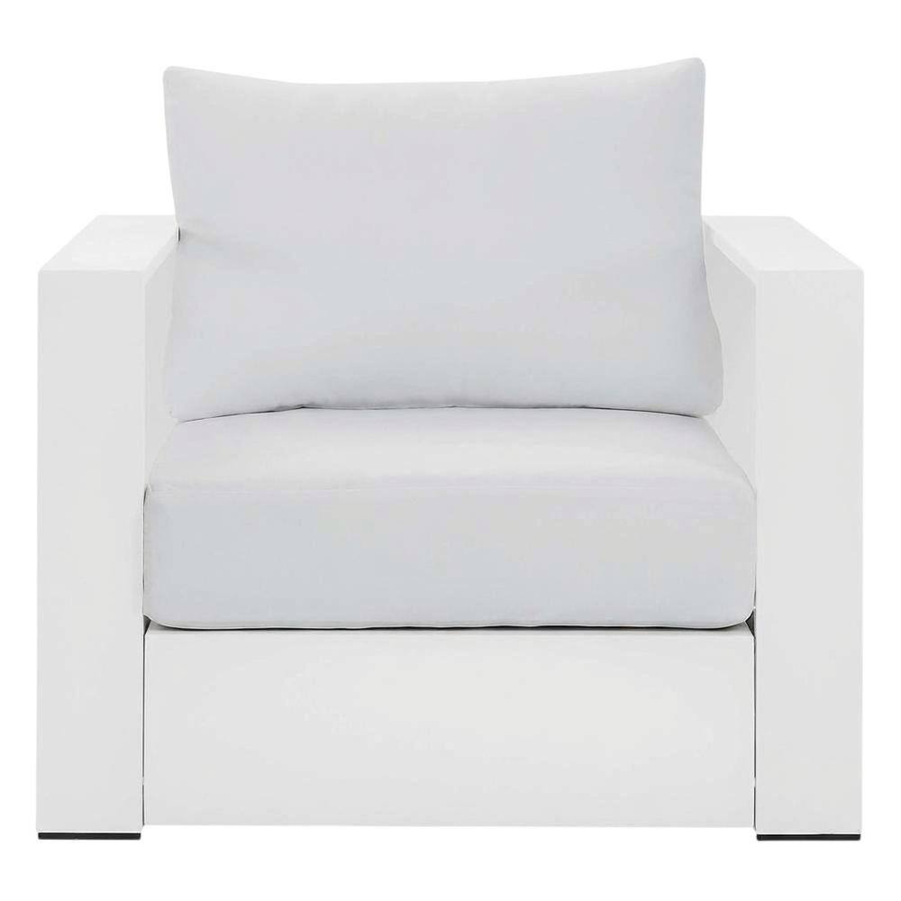 Back. Outdoor Escape - 2-Piece Outdoor Aluminum Armchair Set, Powder-Coated Finish, Comfortable Cushion - White.