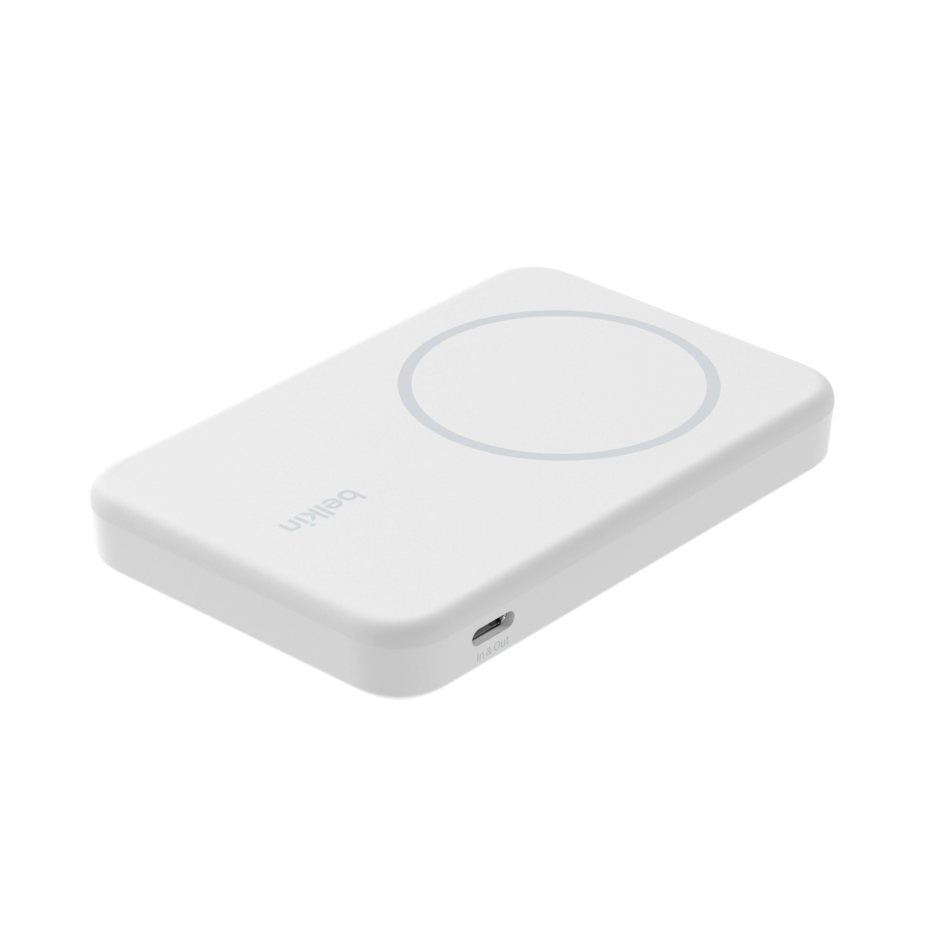 Alt View 3. Belkin - BOOST↑CHARGE Pro Wireless Power Bank 5K w/ Qi2, MagSafe Compatible with Kickstand for iPhone 17, 16, 15, 14, and More - White.