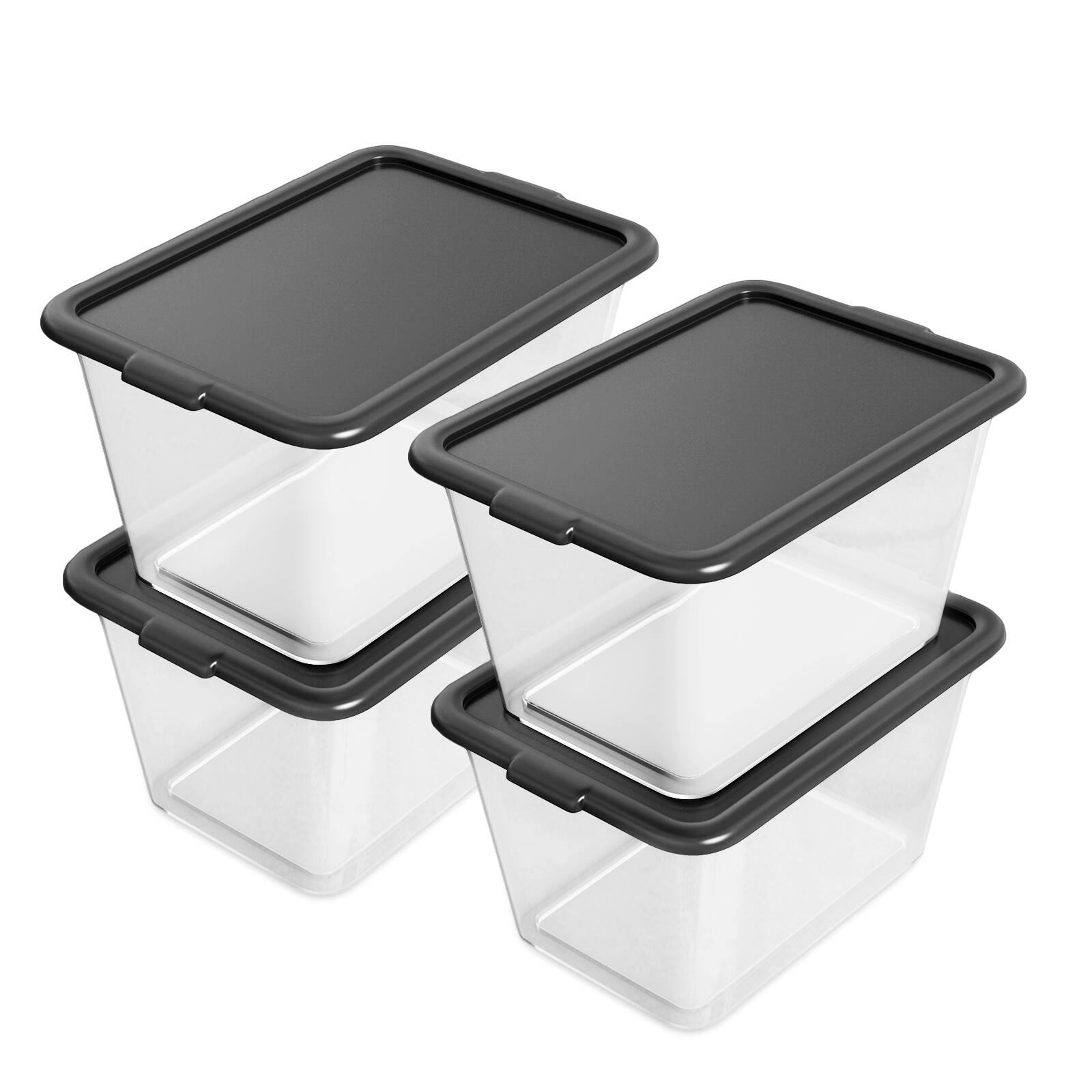 Front. SIMPLYKLEEN - SIMPLYKLEEN 4 Pack 14.5 Gallon Christmas Storage Bins with Lids Stackable Totes Rugged Tubs Garage Organization - Clear Tote/Black Lid.