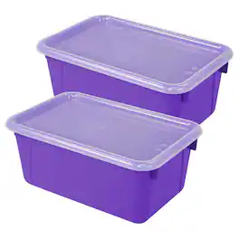 Storex - Small Cubby Bin, with Cover, Classroom Purple, Pack of 2