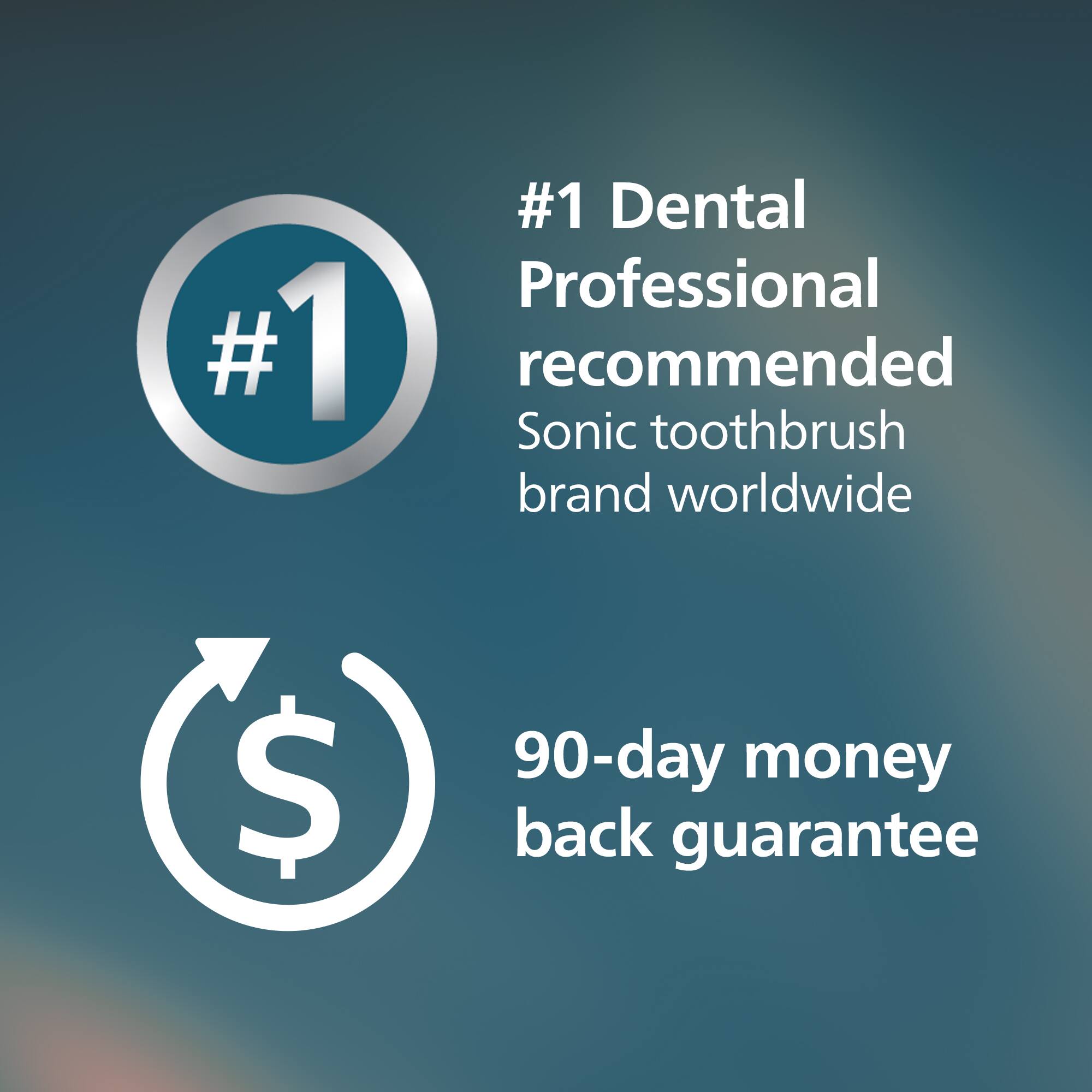 #1 Dental Professional recommended Sonic toothbrush brand worldwide  
90-day money back guarantee