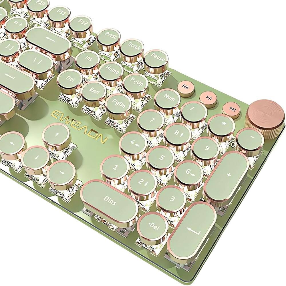 MOSZAR LLC - Typewriter Style Mechanical Gaming Keyboard White LED Backlit 104-Key NKRO - Green