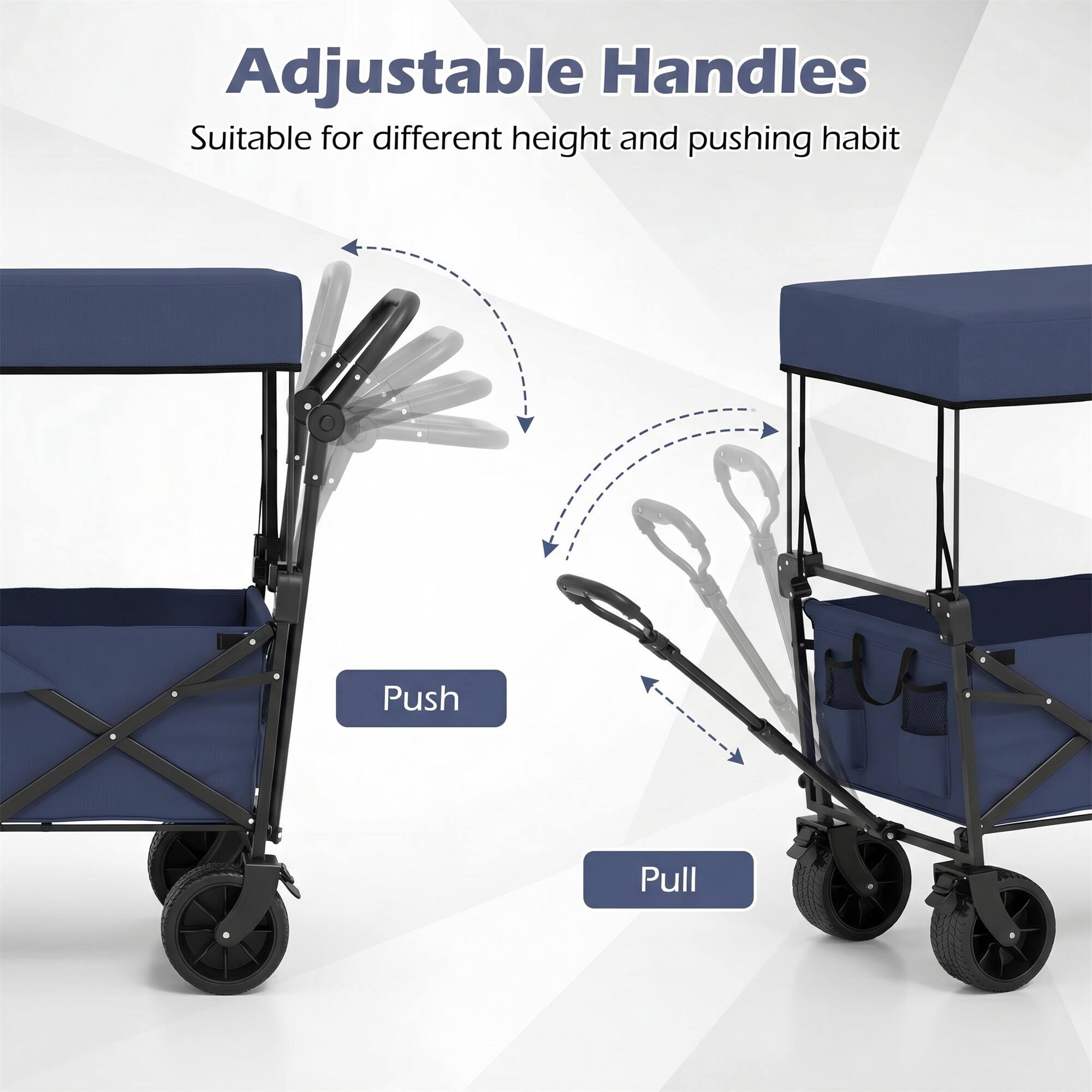 Adjustable Handles  
Suitable for different height and pushing habit  
Push Pull