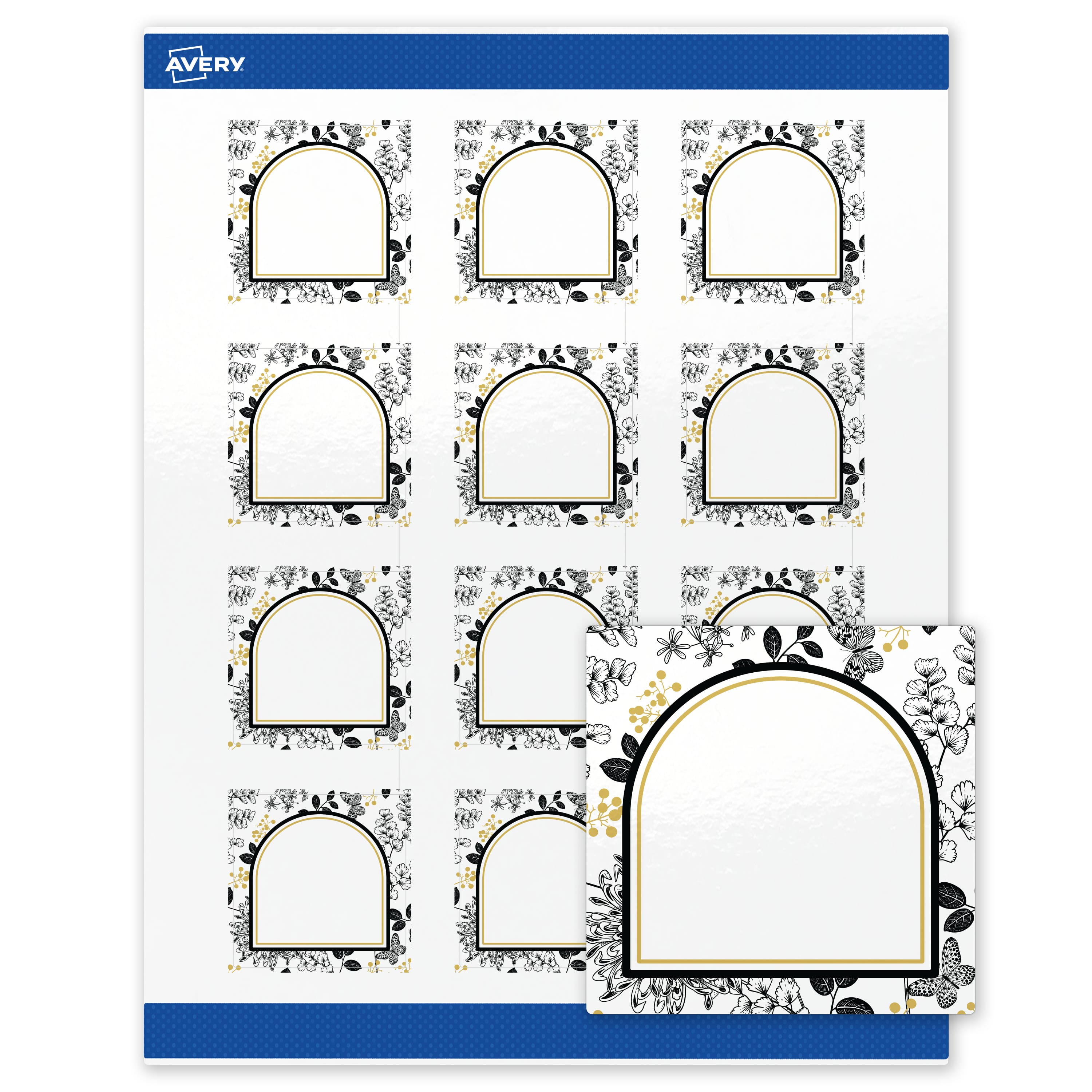 "Avery - Labels, 2"" x 2"", Glossy Arched Gold & Black Florals - White" price history on PriceWatchPro