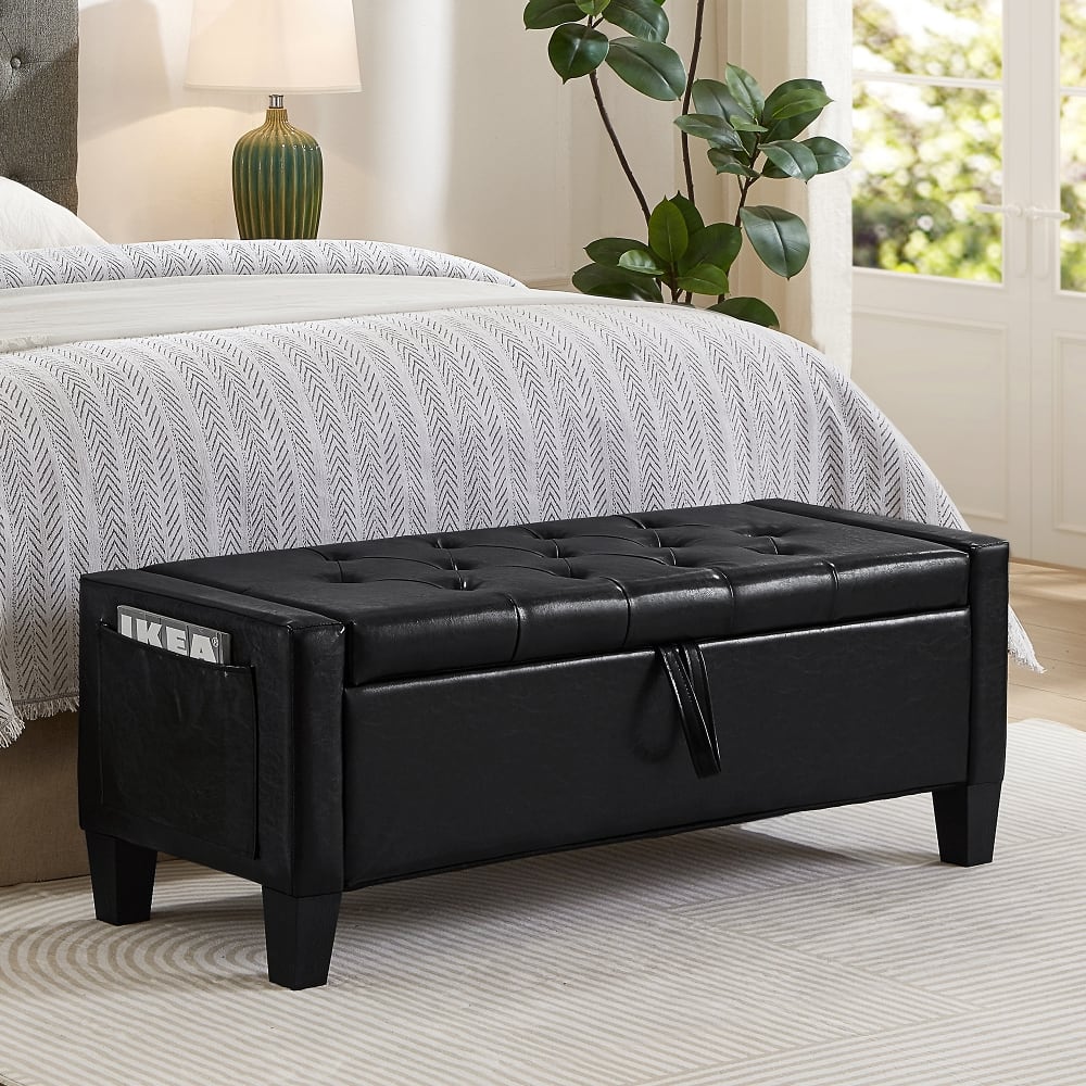 Ropilly - Tufted Storage Ottoman Bench with Safety Hinge, Upholstered Entryway Seating for Bedroom, 45 Inch - Black
