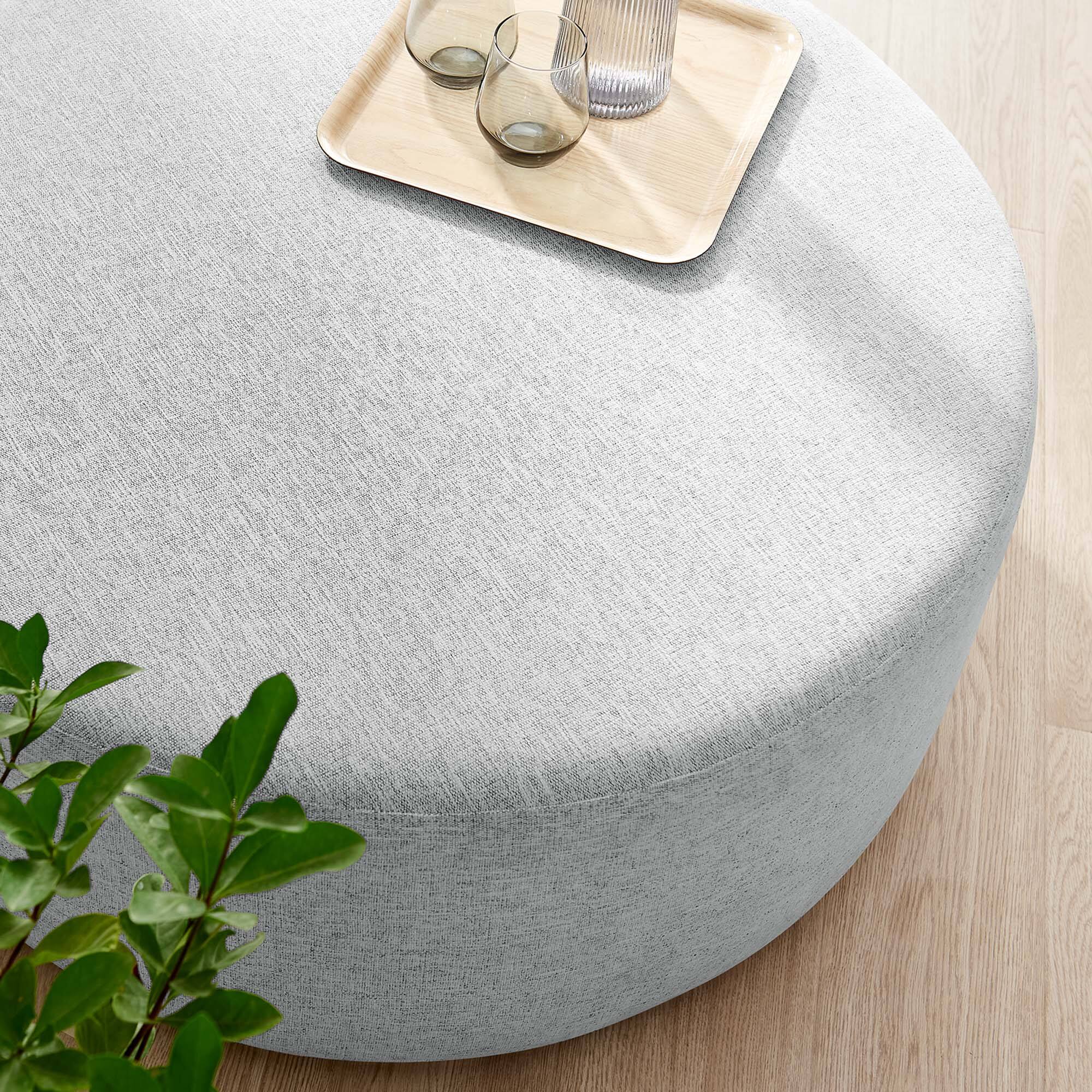 Alt View 1. Modway - Callum Large 38" Round Woven Heathered Fabric Upholstered Ottoman by Modway - Heathered Weave Light Gray.