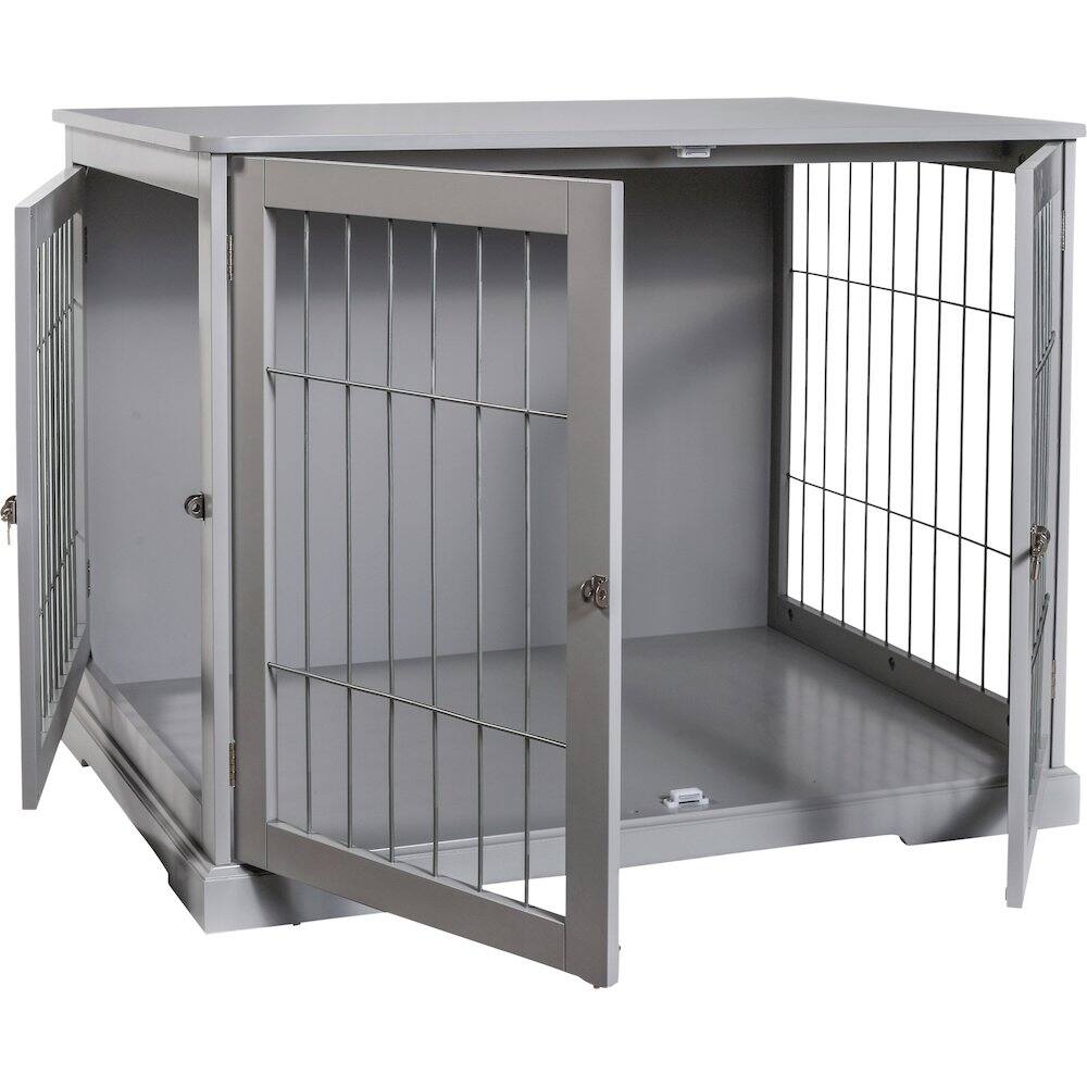 Alt View 2. TRIXIE - Dog Crate, Wooden Indoor Kennel Furniture for Dogs Up to 25 lb - Gray.