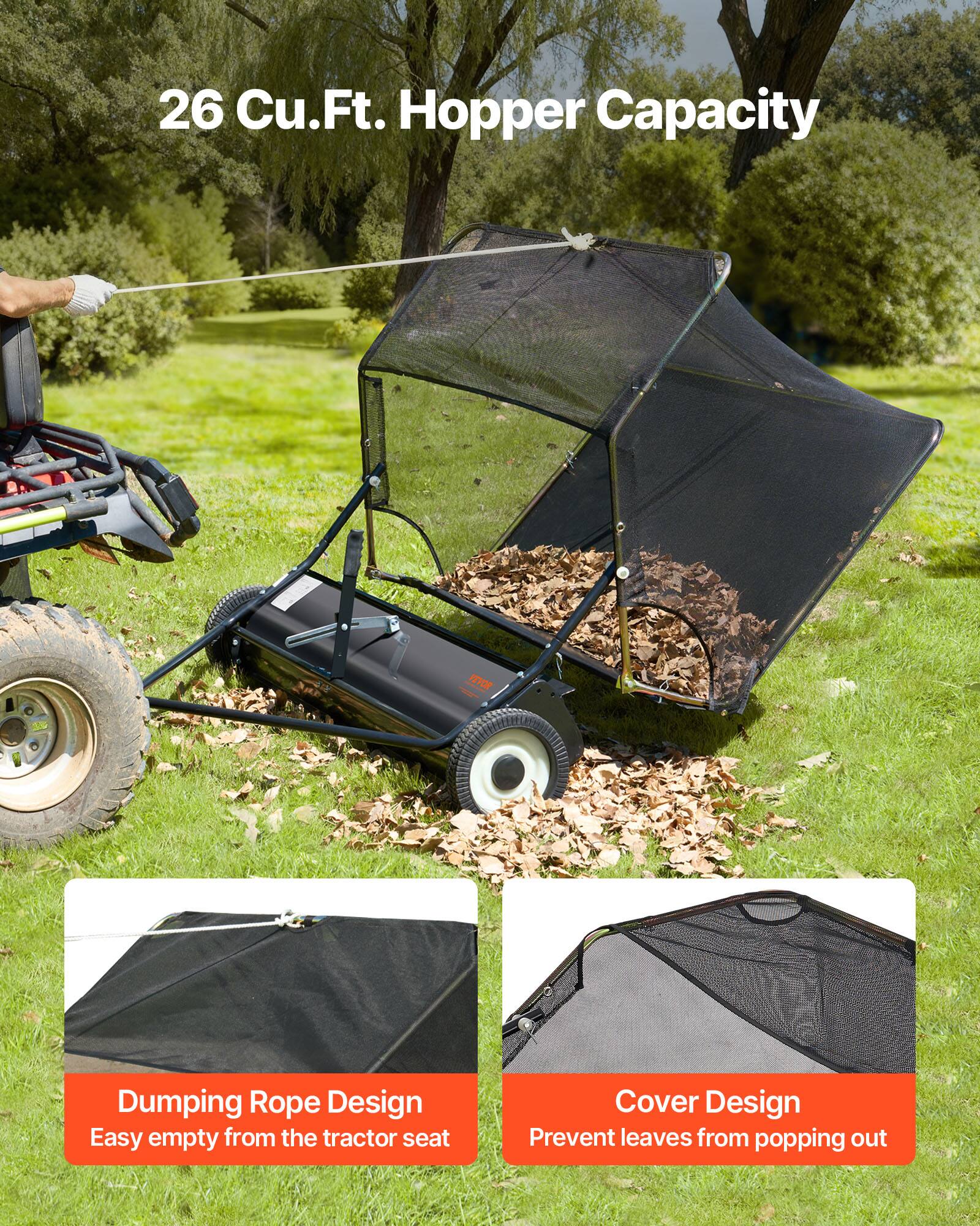 26 Cu.Ft. Hopper Capacity

Dumping Rope Design
Easy empty from the tractor seat

Cover Design
Prevent leaves from popping out