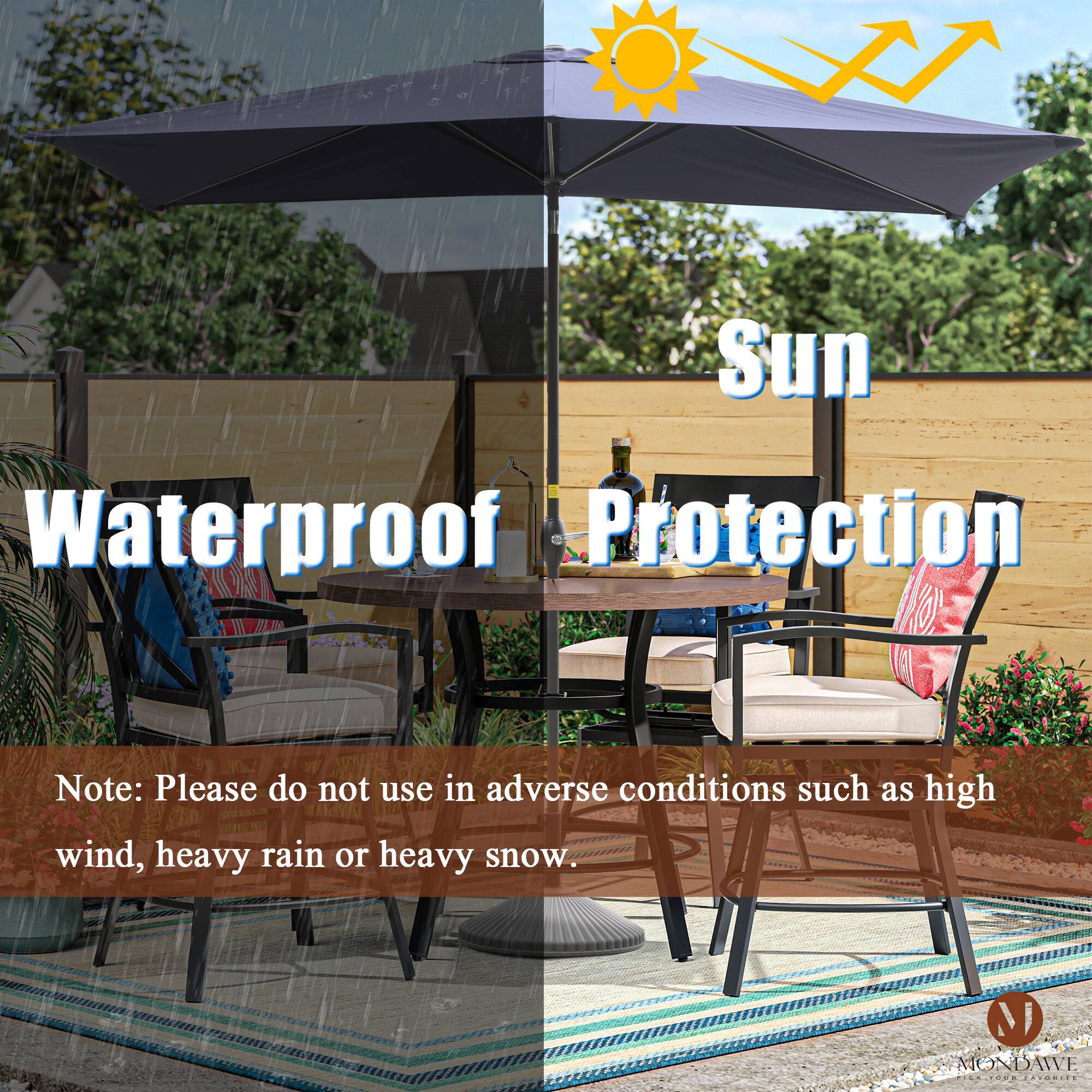 Sun Waterproof Protection

Note: Please do not use in adverse conditions such as high wind, heavy rain or heavy snow.