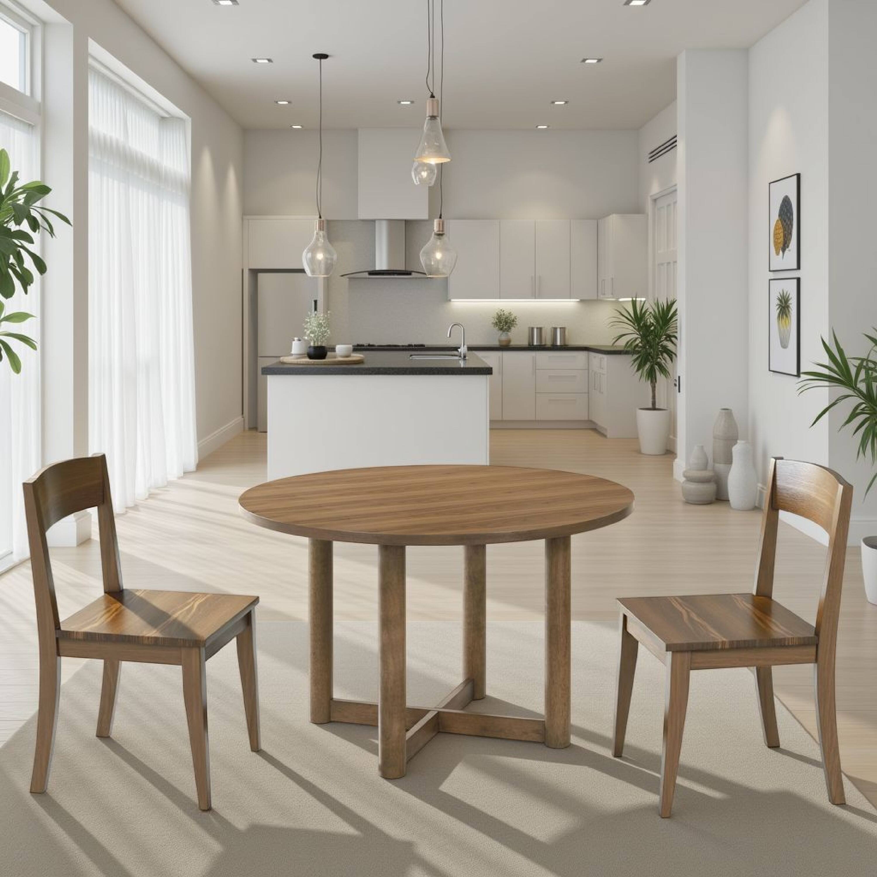 Alt View 5. Manhattan Lane - Billie Dining Table, Wood Frame, Cross Legs, Round 46 Inch - Brown.