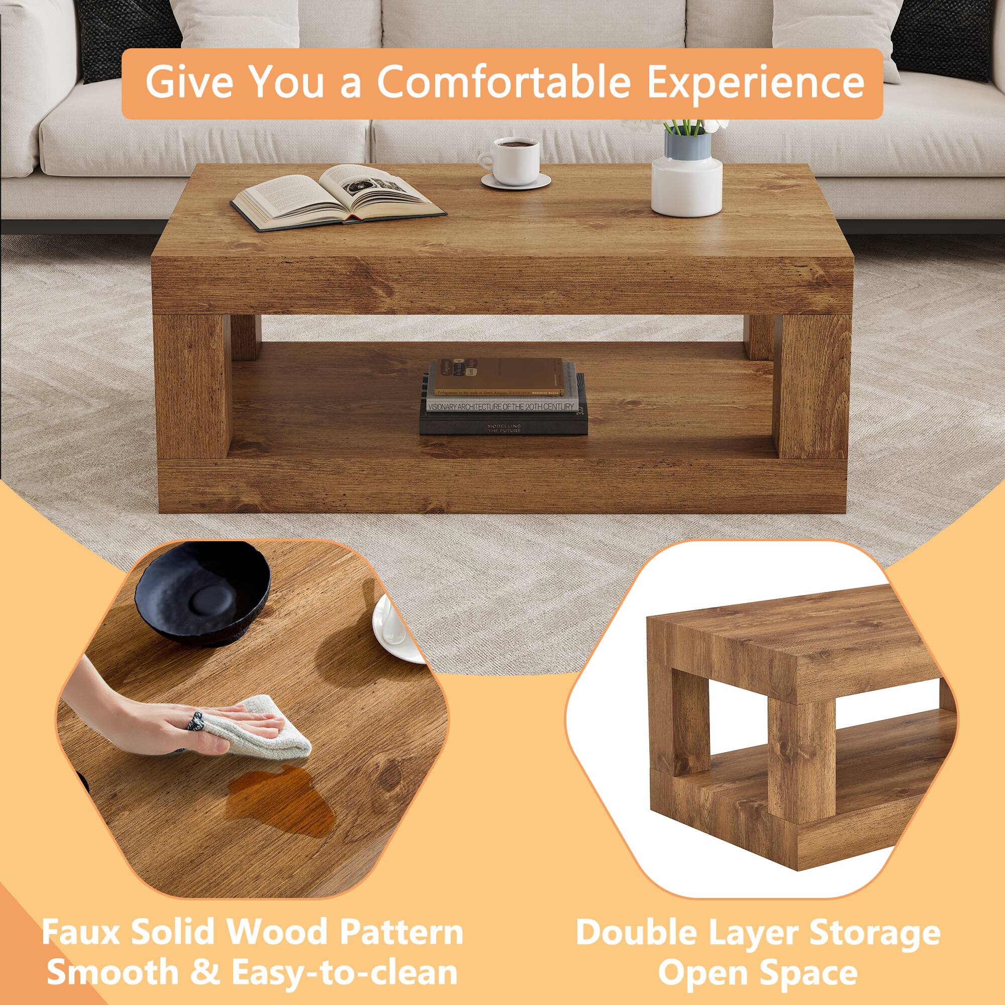 Loheer Loheer 3.3x1.8x1.5 ft Modern 2 Tier Coffee Table Rectangular ...