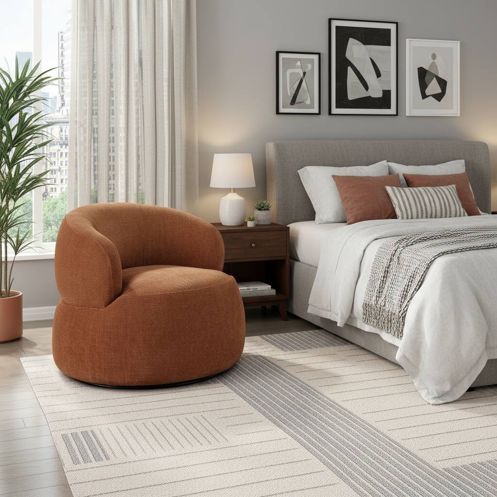Alt View 2. Forest'nSky - Rusty Orange Modern Swivel Accent Chair, Round  Upholstered Barrel Chair with Plush Foam Cushion, Solid Wood Base - Rusty Orange.