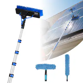 VEVOR - Solar Panel Cleaning Kit, 26 ft, Water Fed Pole Kit with Cleaning Brush, Soap Dispenser, Extendable Aluminum Telescopic - Silver + Blue