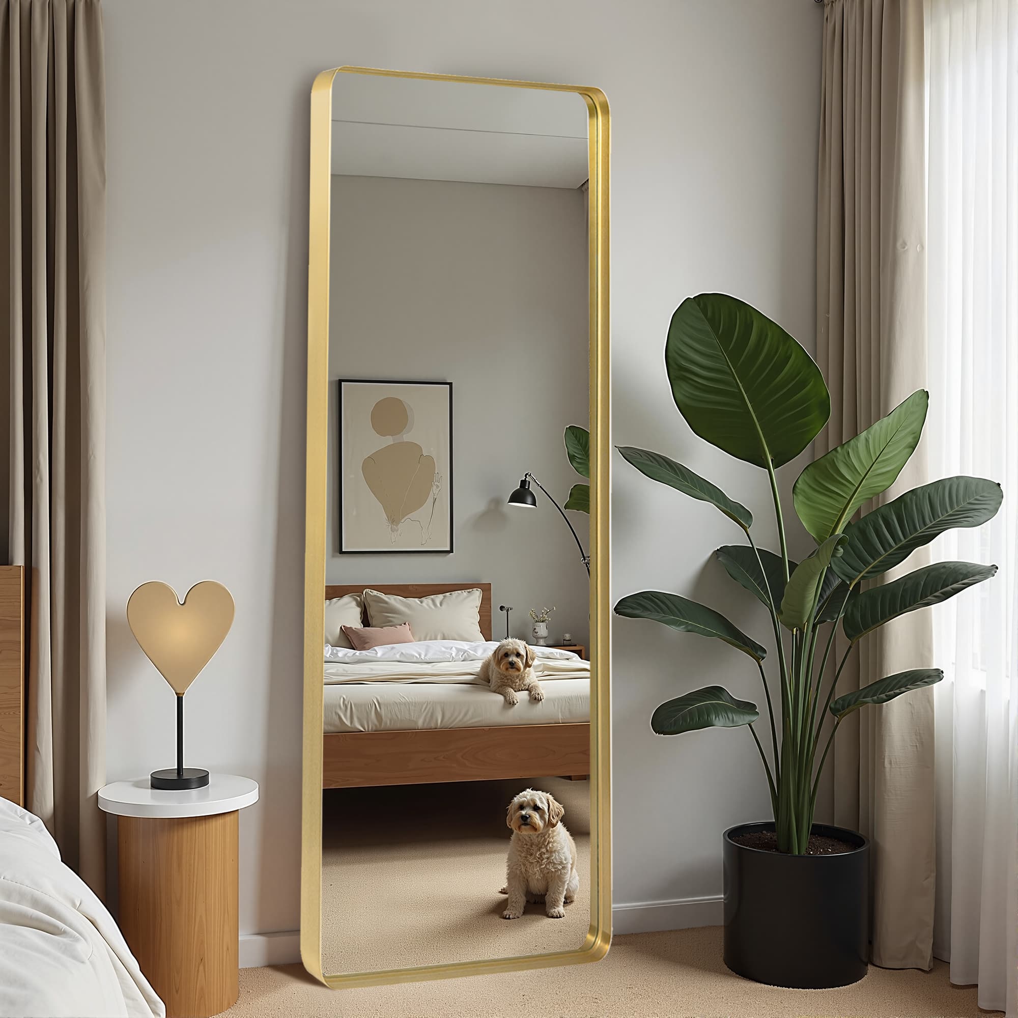 Lirago - 71" x 31" Rectangle full body mirror with Black Scratch Resistant Aluminum Alloy Frame - Gold