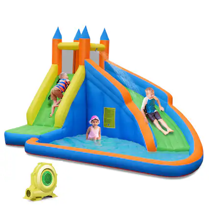 Front. Costway - Costway Inflatable Water Slide Mighty Bounce House Castle Moonwalk Splash Pool with 735W Blower - Multicolour.