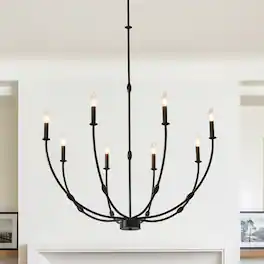 RYHNUYNE - 8-Light Chandelier Light Fixture, Industrial Candle Chandelier for Dining Room, Large Chandeliers for High Ceiling - Black