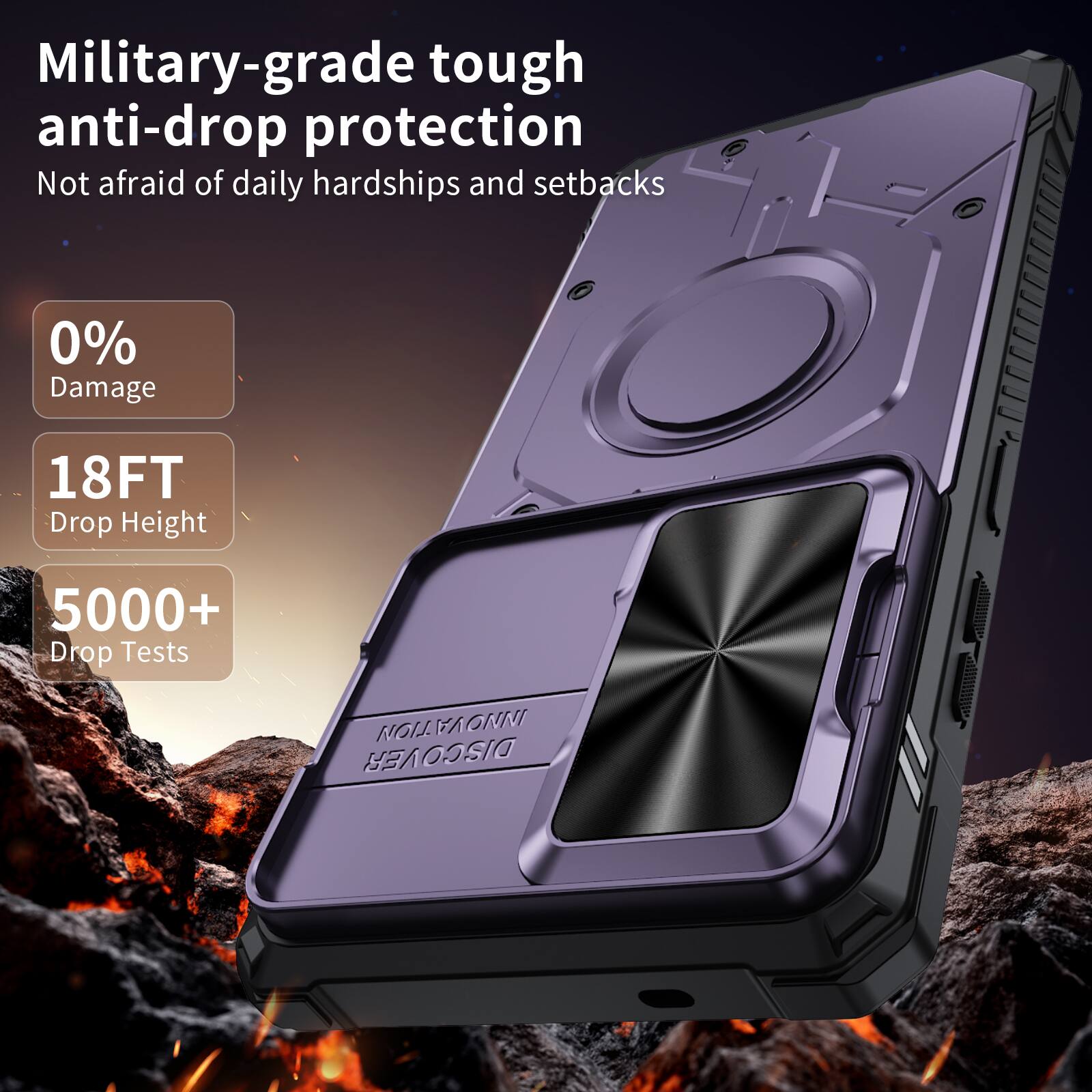 Military-grade tough anti-drop protection  
Not afraid of daily hardships and setbacks  
0% Damage  
18FT Drop Height  
5000+ Drop Tests  
NOVA DISCOVER