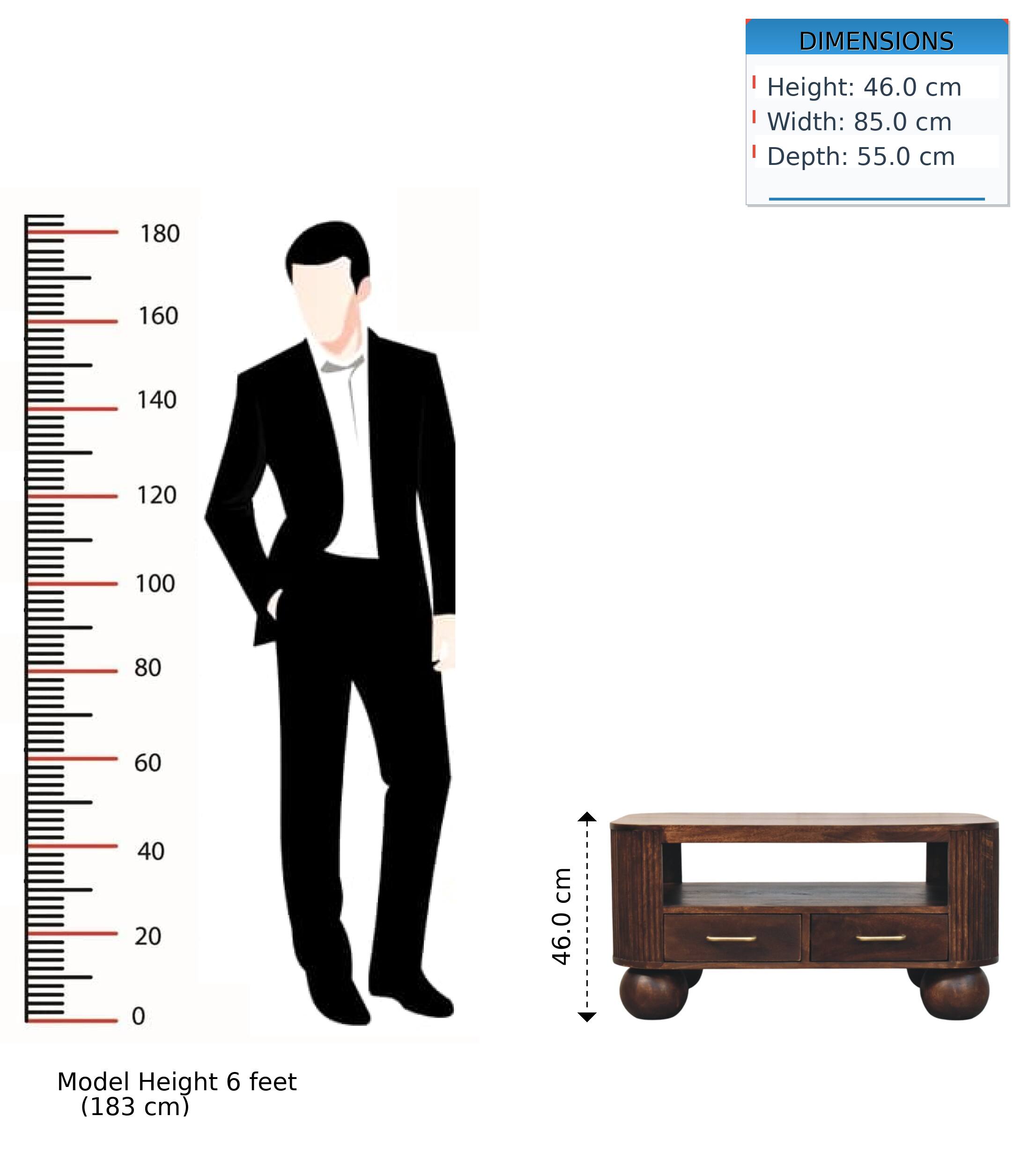 DIMENSIONS  
Height: 46.0 cm  
Width: 85.0 cm  
Depth: 55.0 cm  

Model Height: 6 feet (183 cm)