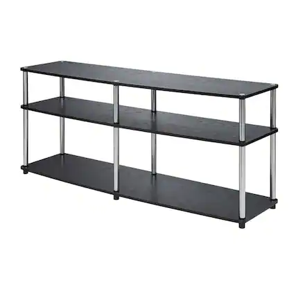 Front. FurniFact - Black 3-Tier TV Stand with Particle Board and Metal Support - Black.