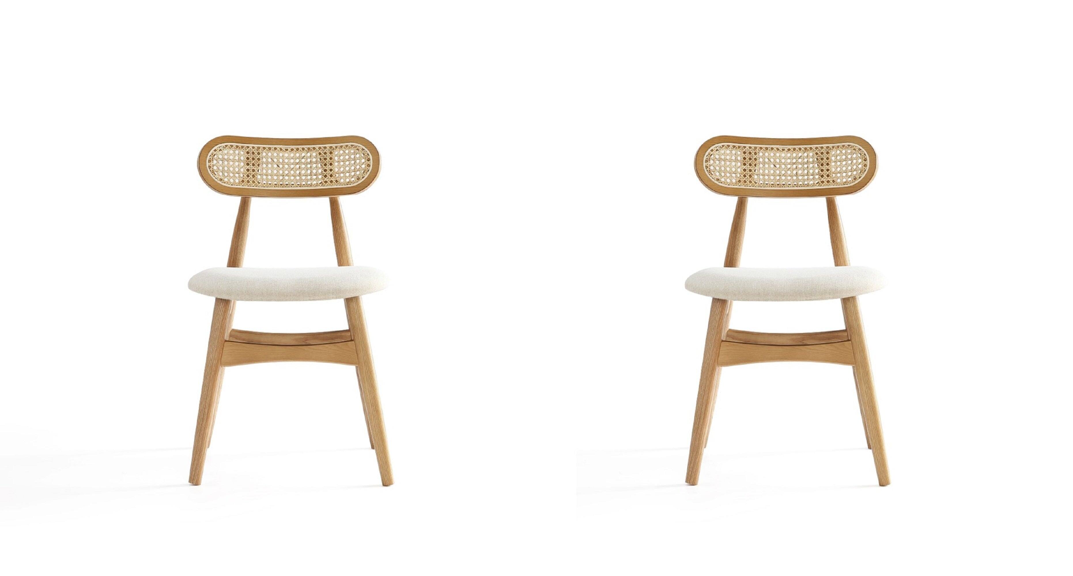 Manhattan Comfort - Colbert Industry Chic Cane Back Wood Upholstered Dining Chair - Set of 2 - Natural