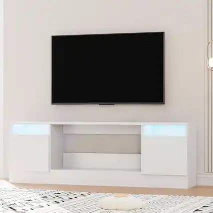 Front. GARVEE - 70" TV Stand, with Storage Cabinet, up to 75" - White.