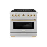 ZLINE - Autograph 36 in. 5.2 cu. ft. Freestanding Paramount Dual Fuel Range w/ DuoPro Cooktop in Satin Steel & Gold Accents - Stainless Steel - Front_Zoom