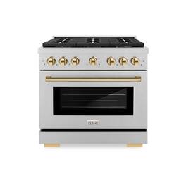 ZLINE - Autograph 36 in. 5.2 cu. ft. Freestanding Paramount Dual Fuel Range w/ DuoPro Cooktop in Satin Steel & Gold Accents - Stainless Steel