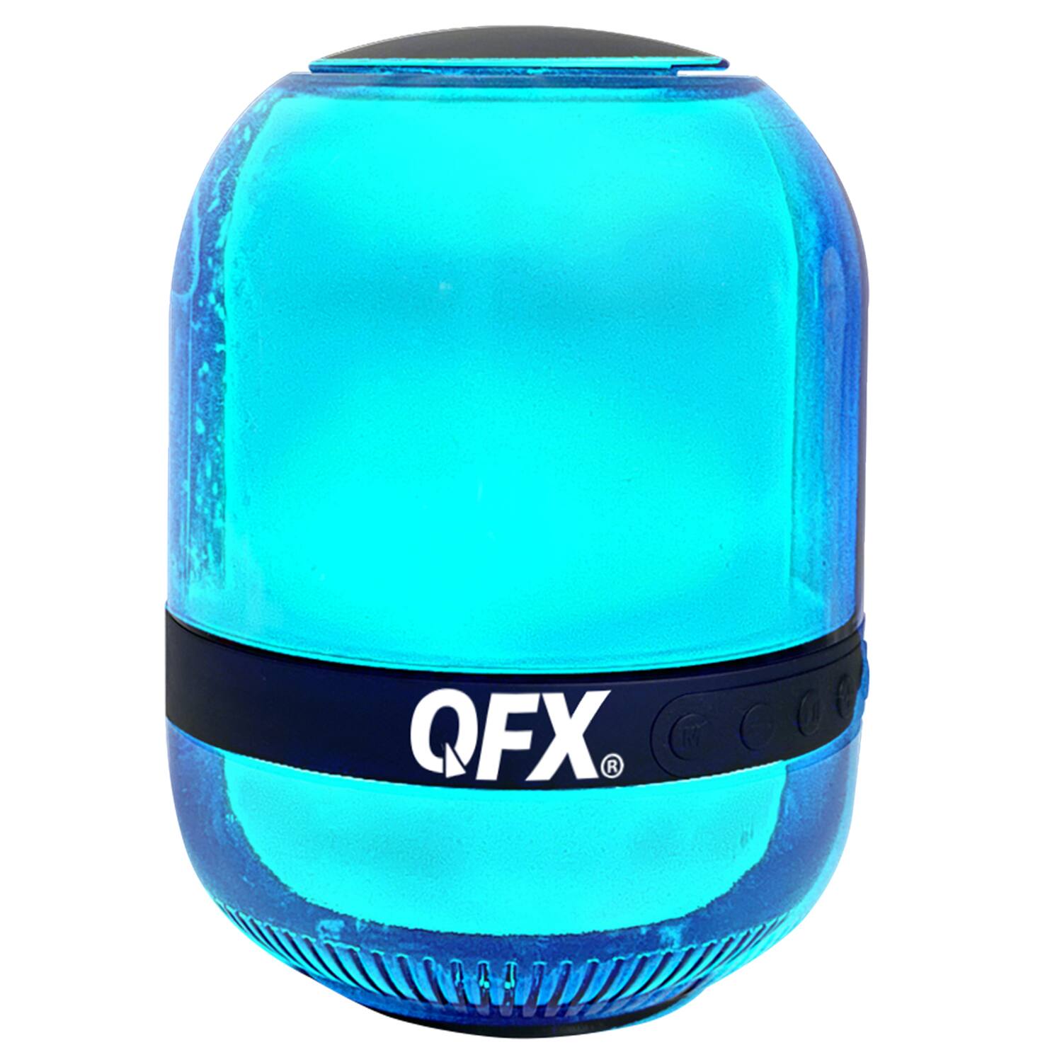 Left. QFX - Portable Bluetooth Speaker BT-27, LED Party Lights, FM Radio, True Wireless - Black.