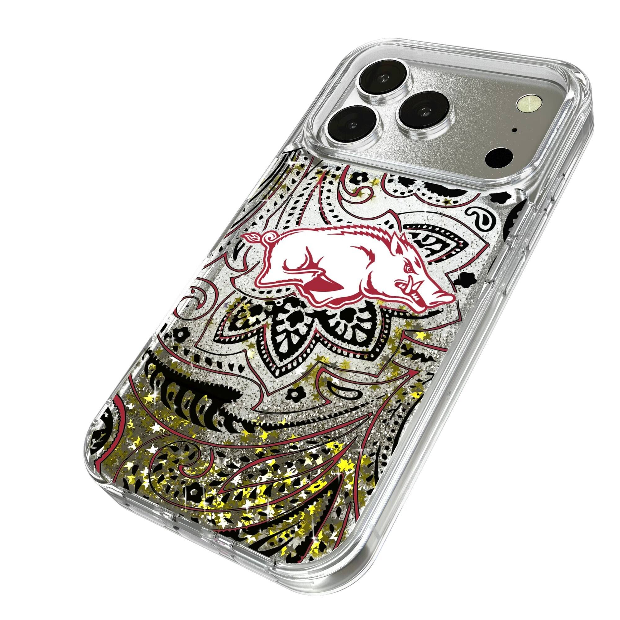 Alt View 1. Keyscaper - Arkansas Razorbacks iPhone Glitter Paisley Design Case - 16 Pro - Multicolor.