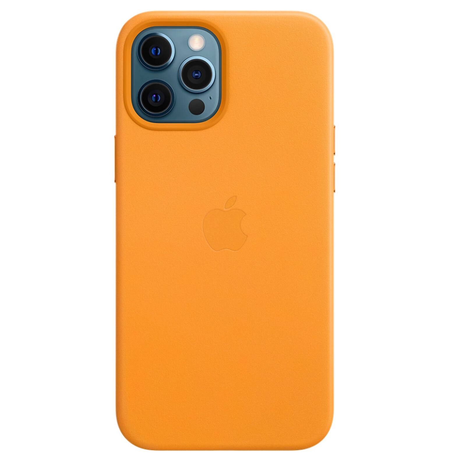 Angle. Apple - Apple Leather Case for iPhone 12 Pro Max (A2342, A2410, A2412, A2411) - California Poppy - California Poppy.