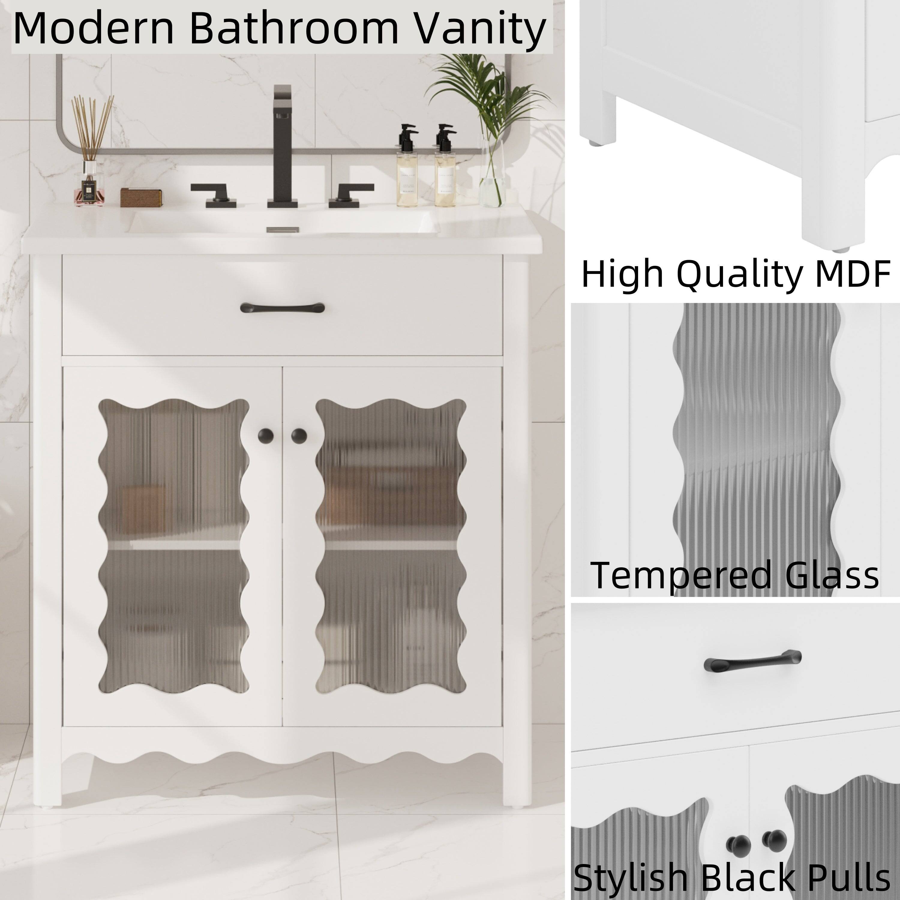 Modern Bathroom Vanity

High Quality MDF

Tempered Glass

Stylish Black Pulls