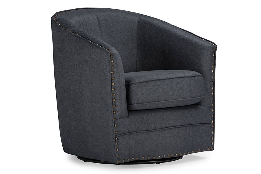 Baxton Studio - Porter Modern and Contemporary Classic Retro Fabric Upholstered Swivel Tub Chair - Gray