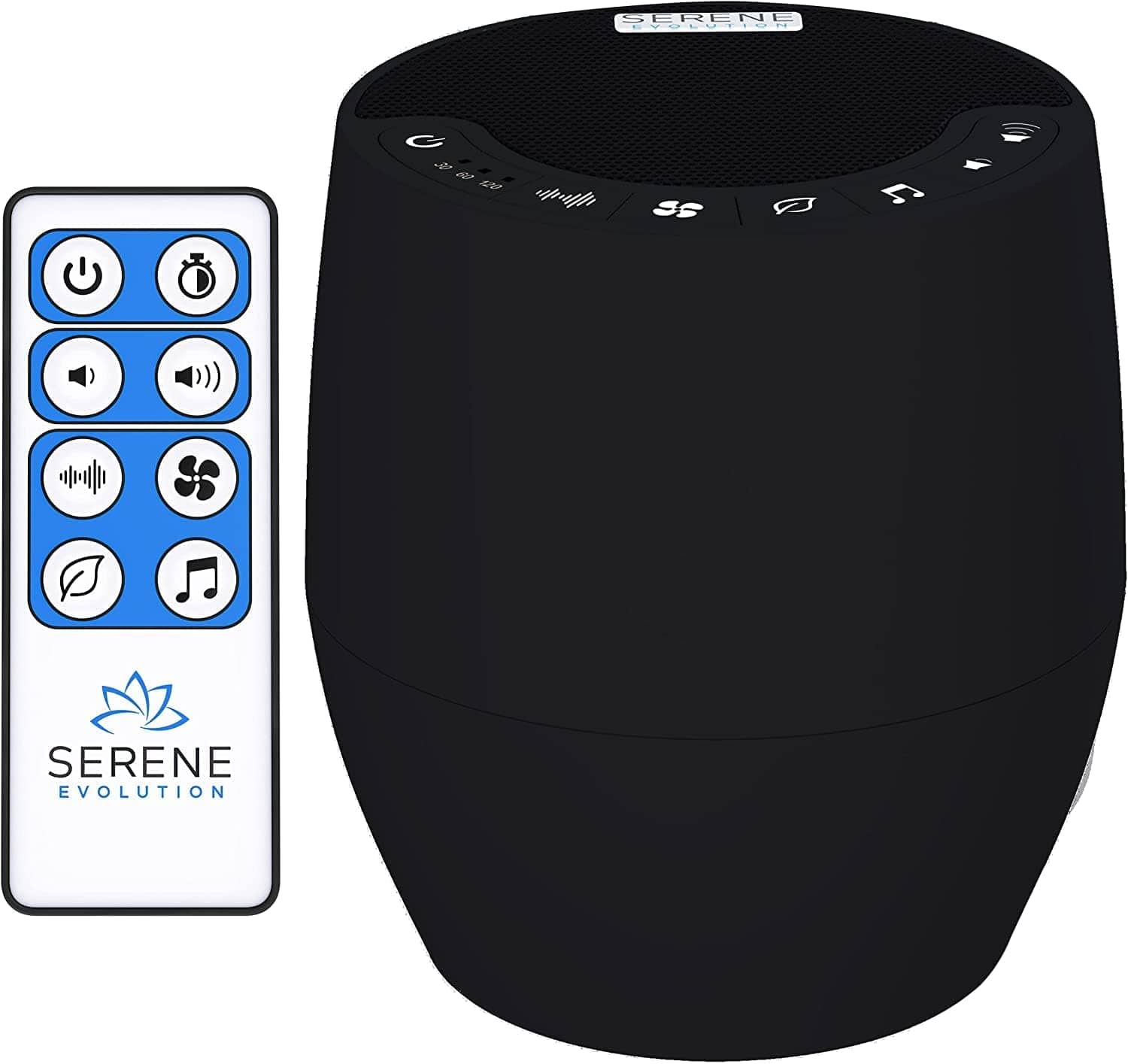 Stamp n Camp - Serene Evolution White Noise Machine with 60 Soothing Sounds - Sound for Adults and Baby Cancelling Sleep Music Remote - 60 Sounds - Black