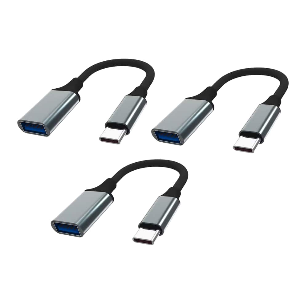 Qixxronics - USB Female to USB-C Male Adapter Cable (3 Pack) - Gray