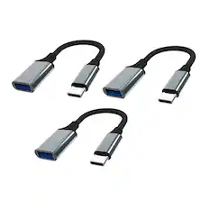 Front. Qixxronics - USB Female to USB-C Male Adapter Cable (3 Pack) - Gray.