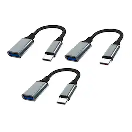 Qixxronics - USB Female to USB-C Male Adapter Cable (3 Pack) - Gray