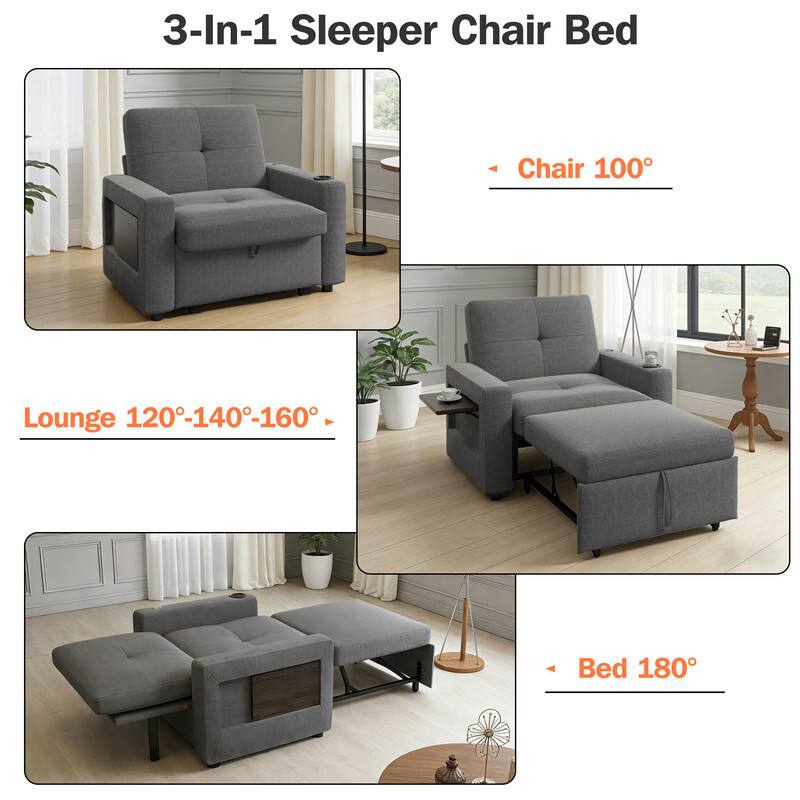 3-In-1 Sleeper Chair Bed

- Chair 100°
- Lounge 120°-140°-160°
- Bed 180°