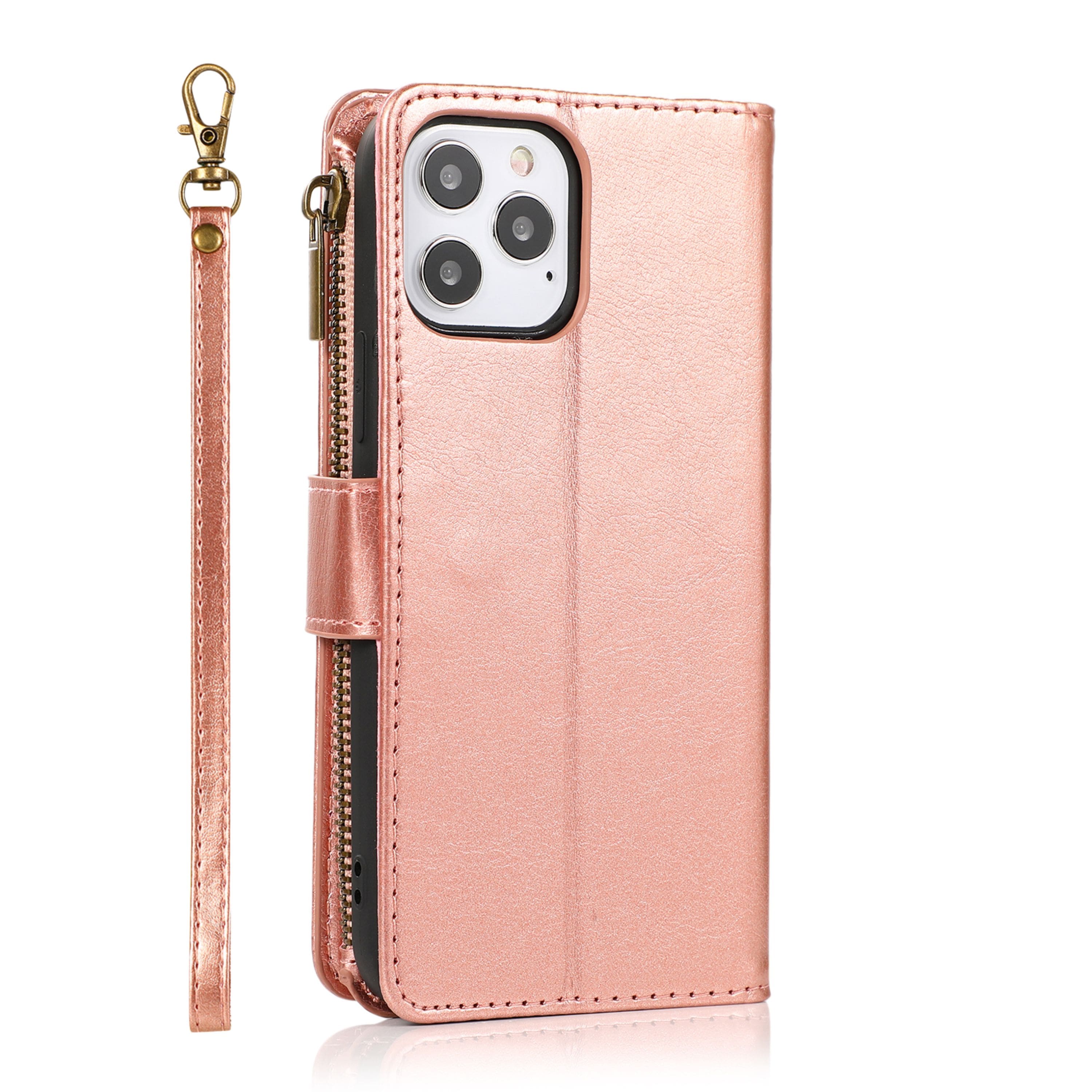 Kitcheniva - PU Leather Phone Wallet Zipper With Tempered Glass For iPhone 12/12 Pro - Rose Gold price history on PriceWatchPro