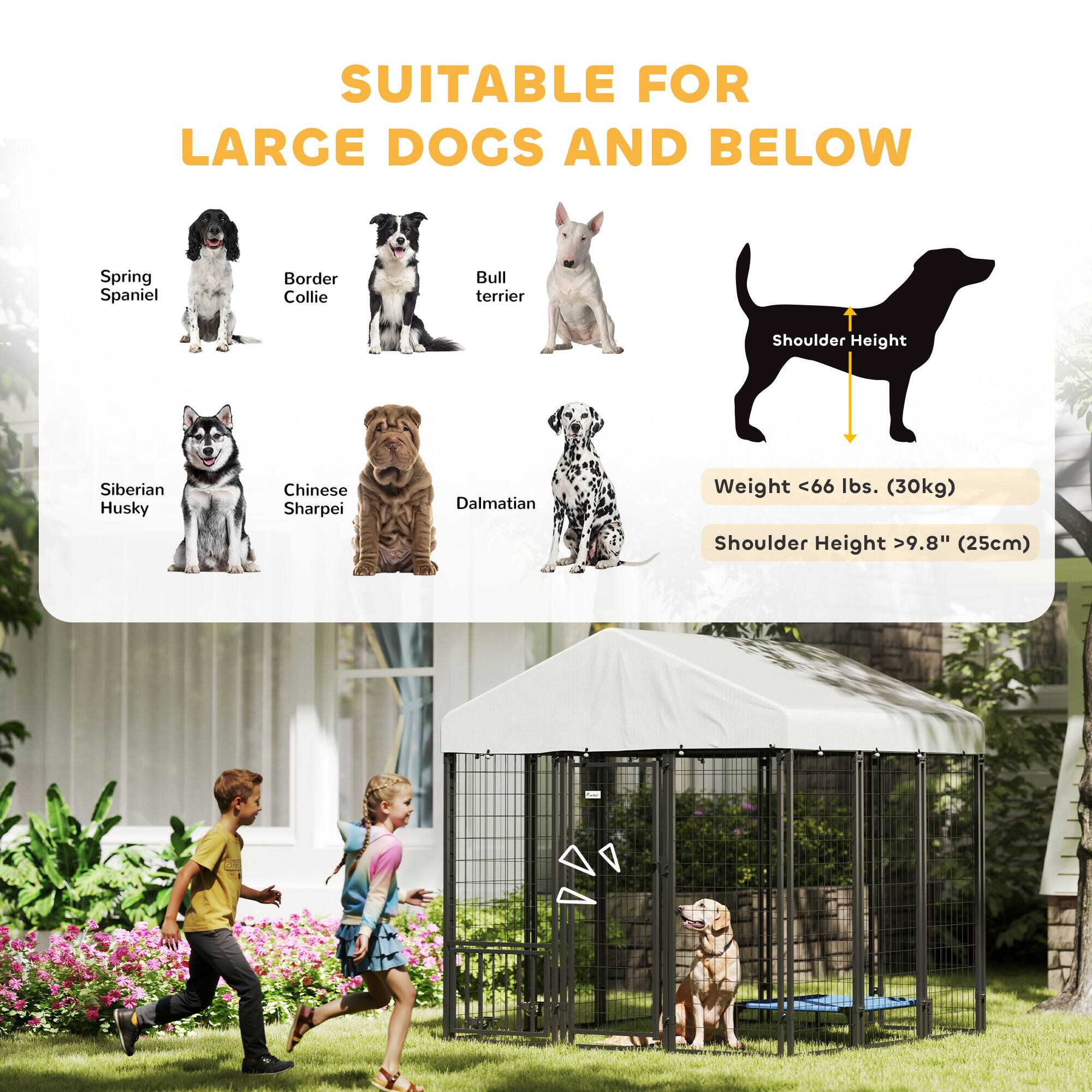 SUITABLE FOR LARGE DOGS AND BELOW

- Spring Spaniel
- Border Collie
- Bull Terrier
- Siberian Husky
- Chinese Sharpei
- Dalmatian

Weight < 66 lbs. (30kg)

Shoulder Height > 9.8" (25cm)