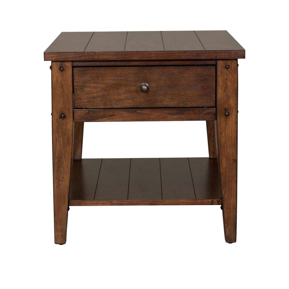 Left. Liberty Furniture Industries - Lake House End Table in Rustic Brown Oak - Brown.