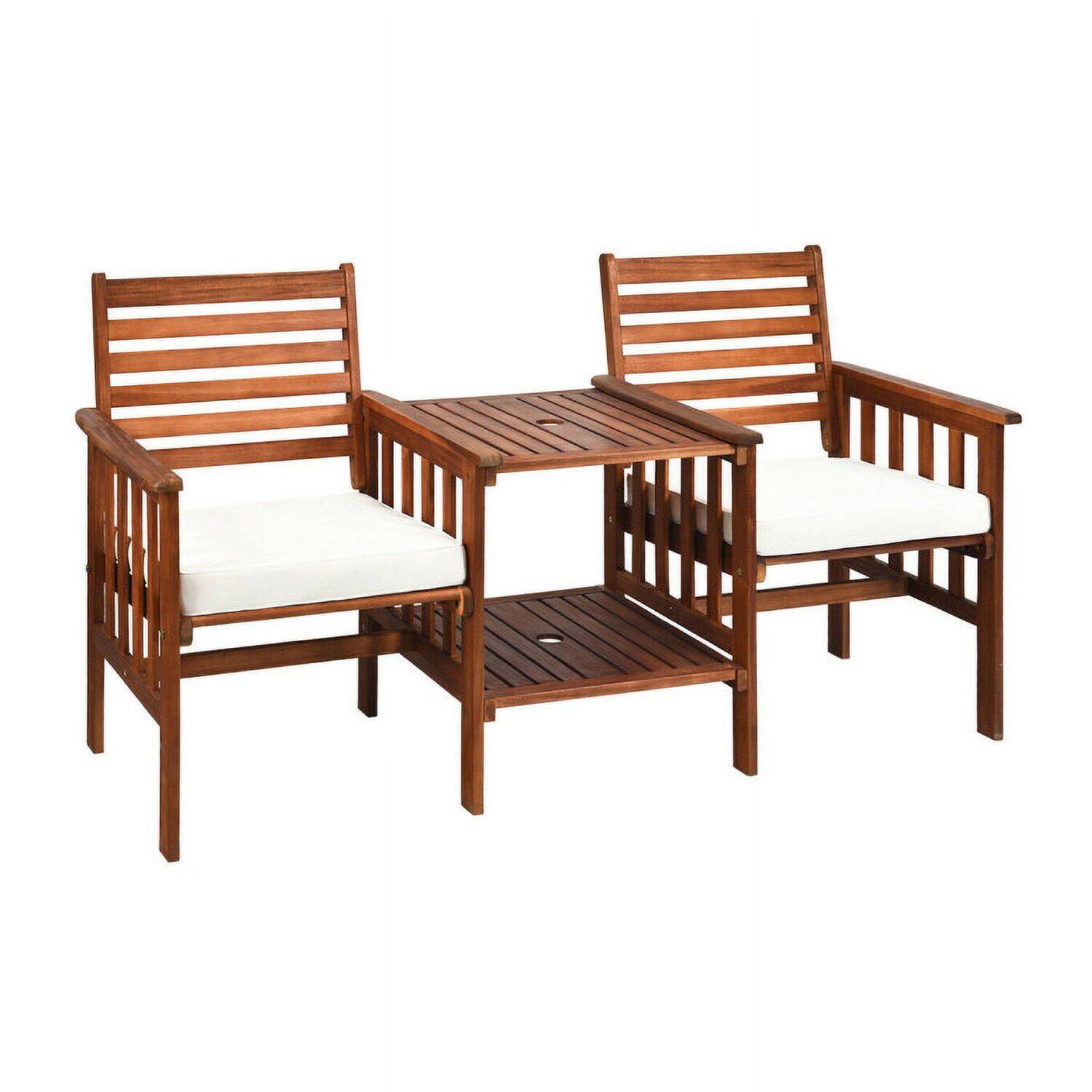 Alt View 2. Kadyn - 3 pcs Outdoor Patio Table Chairs Set, Small Patio Conversation Furniture Set with Acacia Wood Loveseat-White - White.