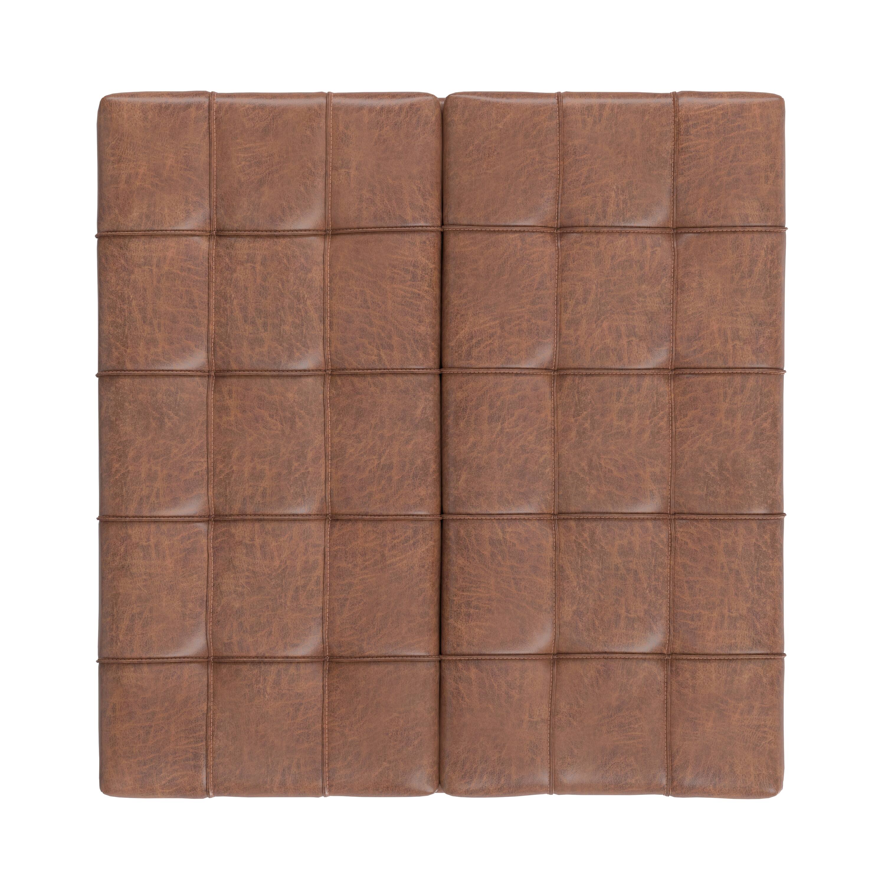 Alt View 2. Simpli Home - Laura 36 inch Wide Mid Century Square Lift Top Storage Ottoman in Distressed Saddle Brown  Vegan Faux Leather, Assembled - Distressed Saddle Brown.