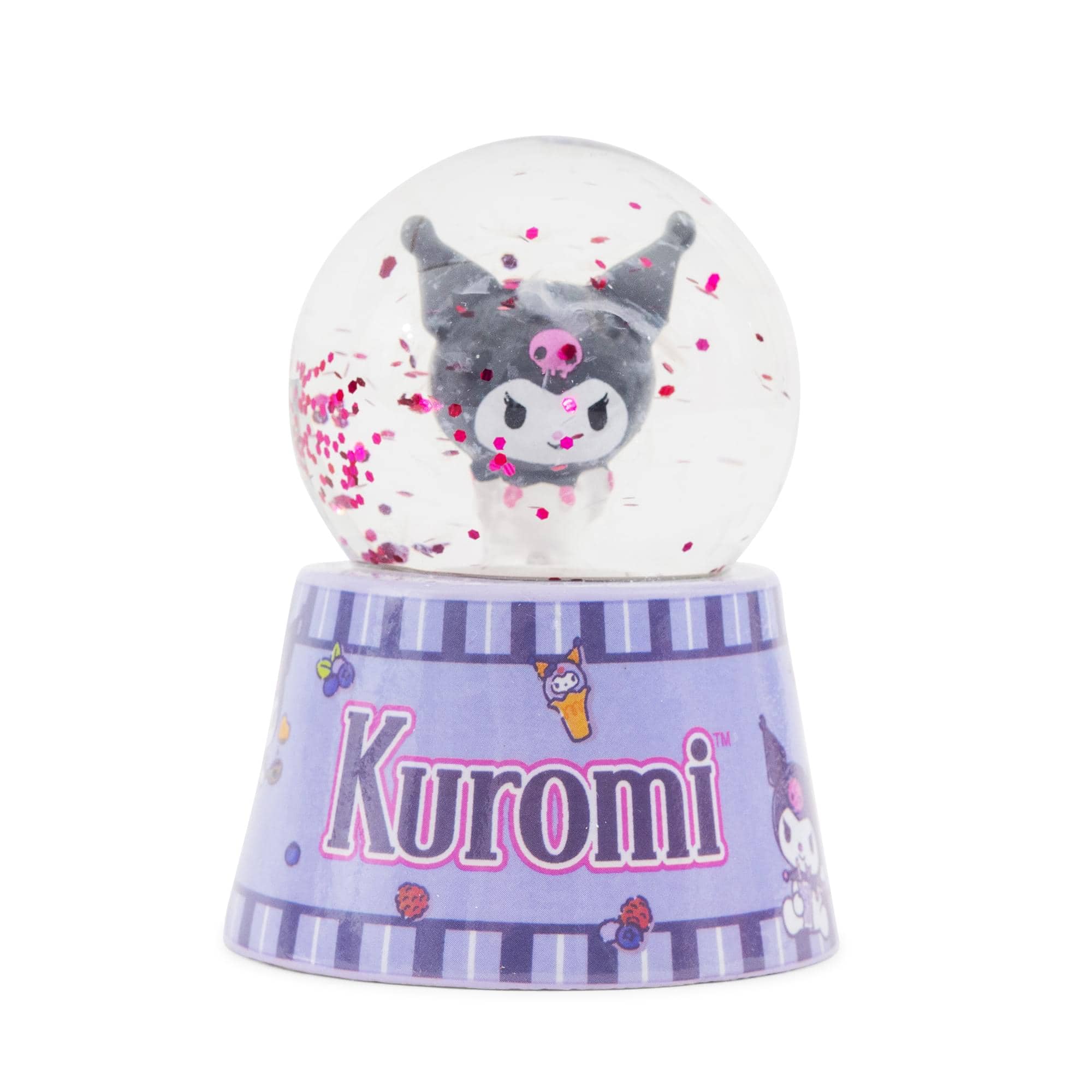 Front. Silver Buffalo - Sanrio Kuromi Mini Light-Up Snow Globe | 3 Inches Tall - Purple.