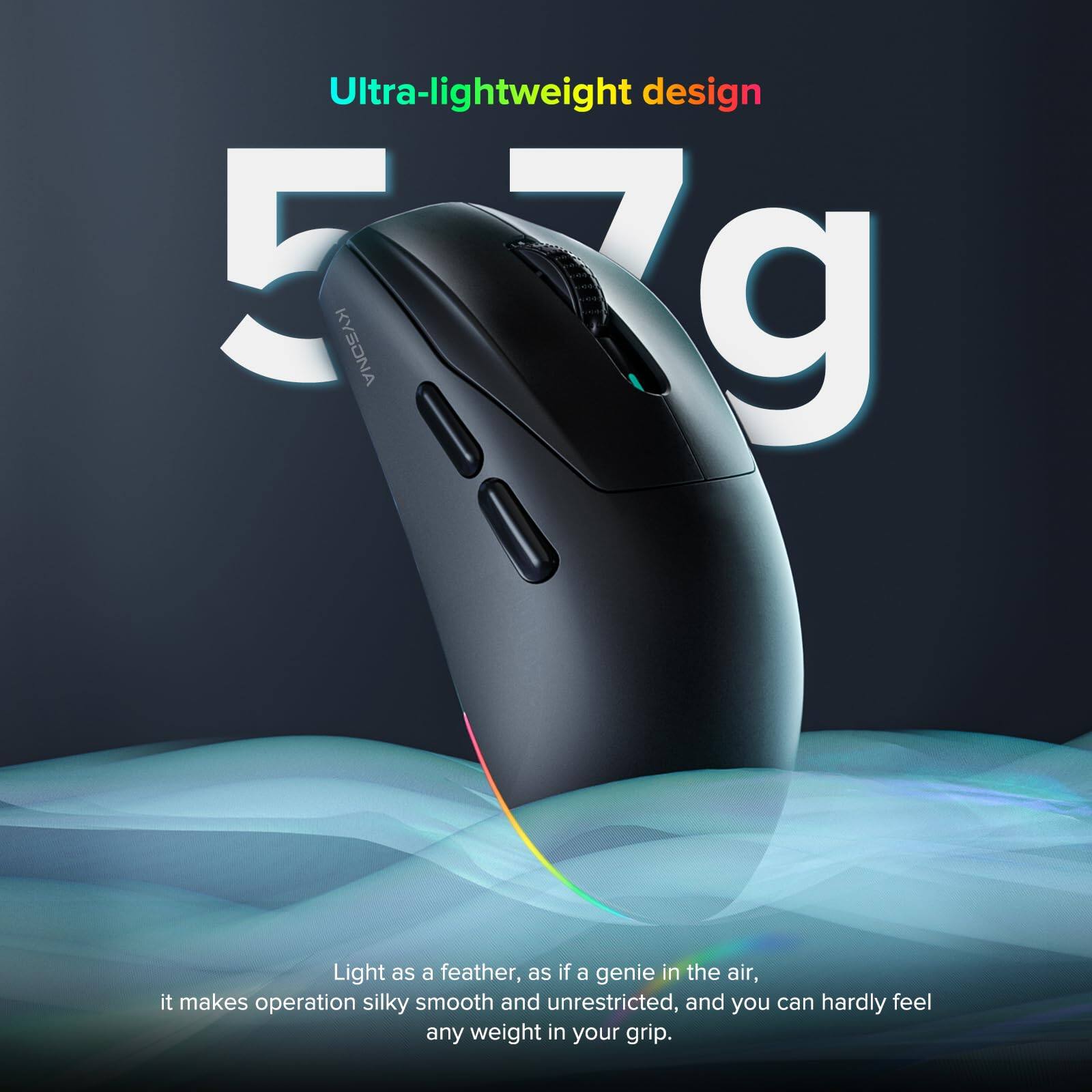 Ultra-lightweight design  
57g  

Light as a feather, as if a genie in the air, it makes operation silky smooth and unrestricted, and you can hardly feel any weight in your grip.