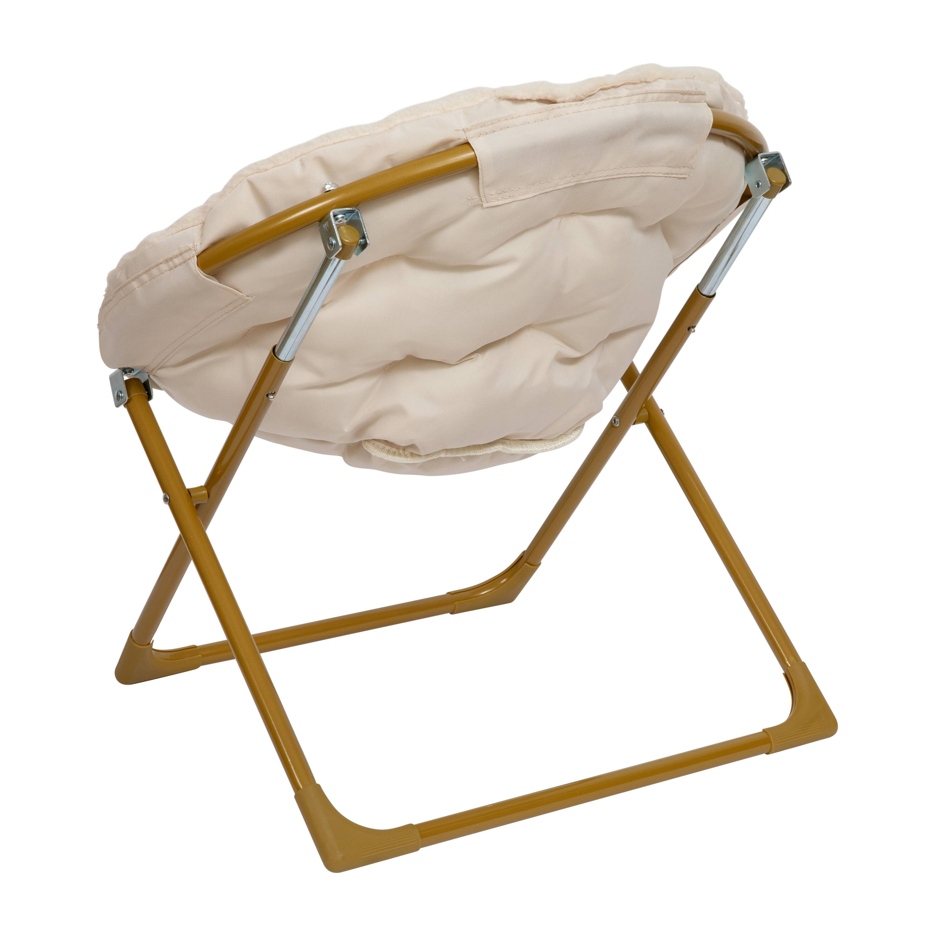 Alt View 7. Emma + Oliver - Io Kid's Folding Saucer Chair with Cozy Faux Fur Upholstery and Metal Frame for Playroom, Bedrooms, Nursery and More - Ivory Faux Fur/Soft Gold Frame.
