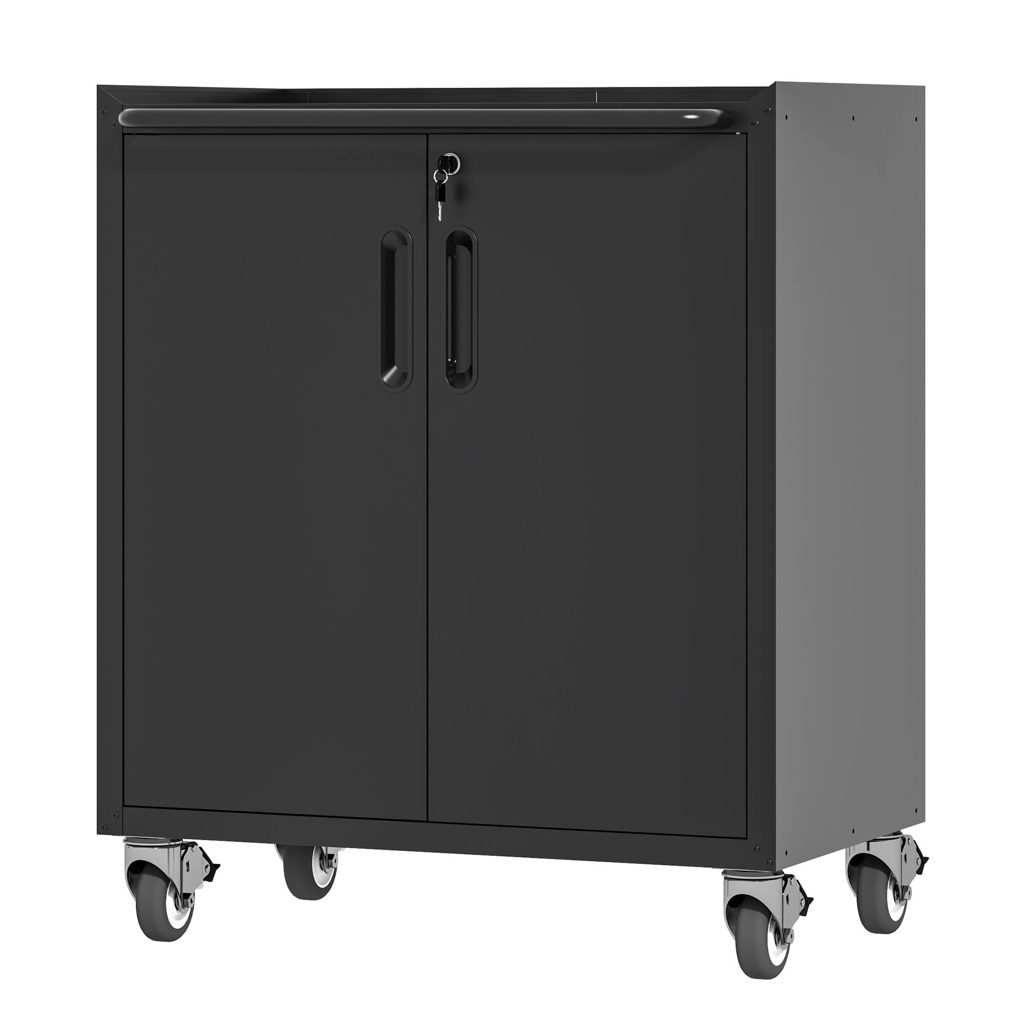 Front. APRILSOUL - Heavy-Duty Metal Garage Storage Cabinet with Wheels - Black.